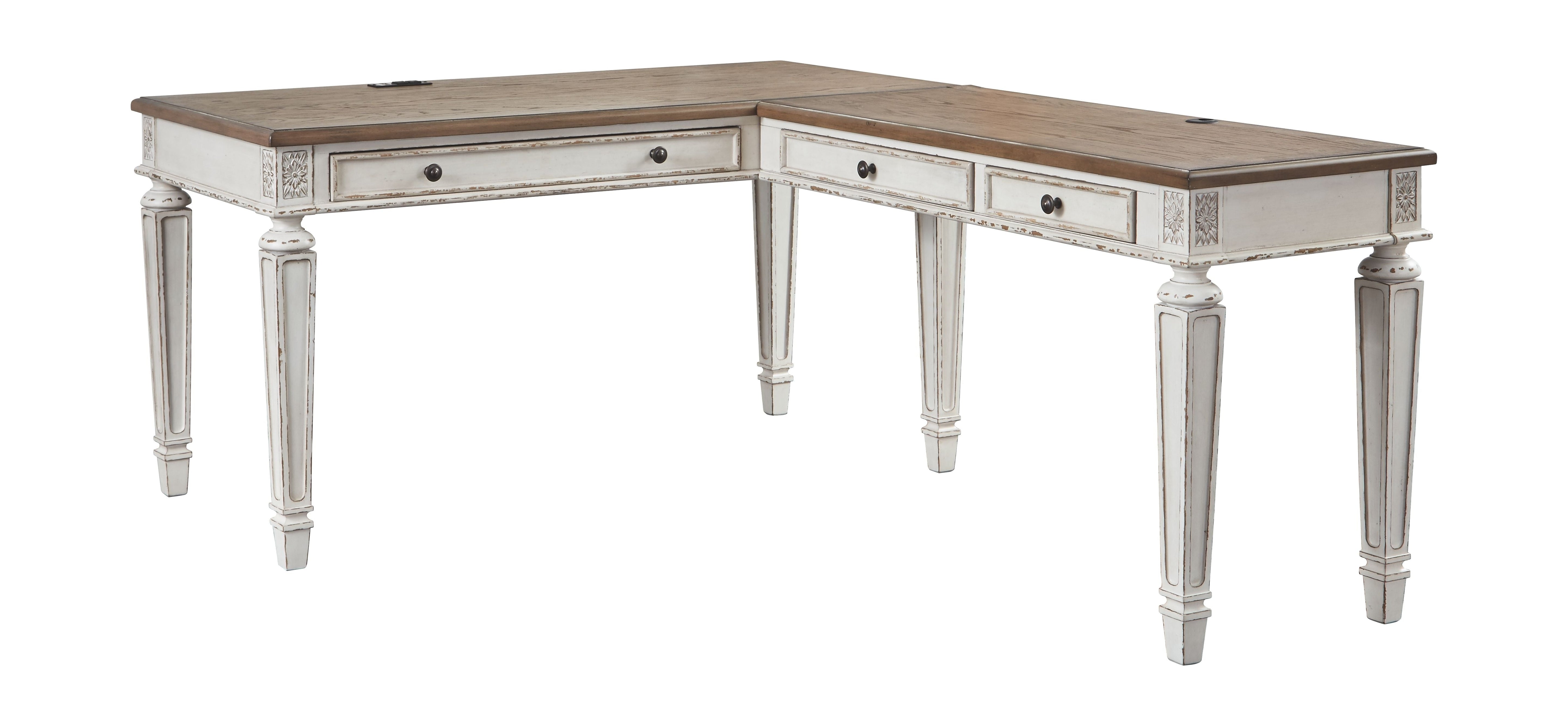 Signature Design by Ashley® Realyn - White / Brown - Home Office L Shaped Desk | Meri Furniture