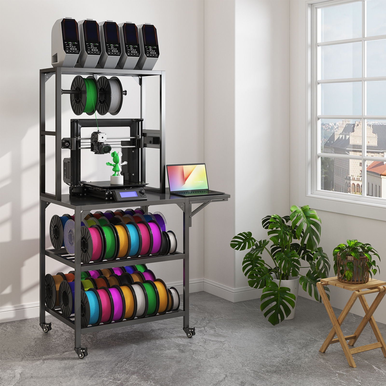 Heavy Duty 3D Printer Stand With Filament Storage Rack - Black