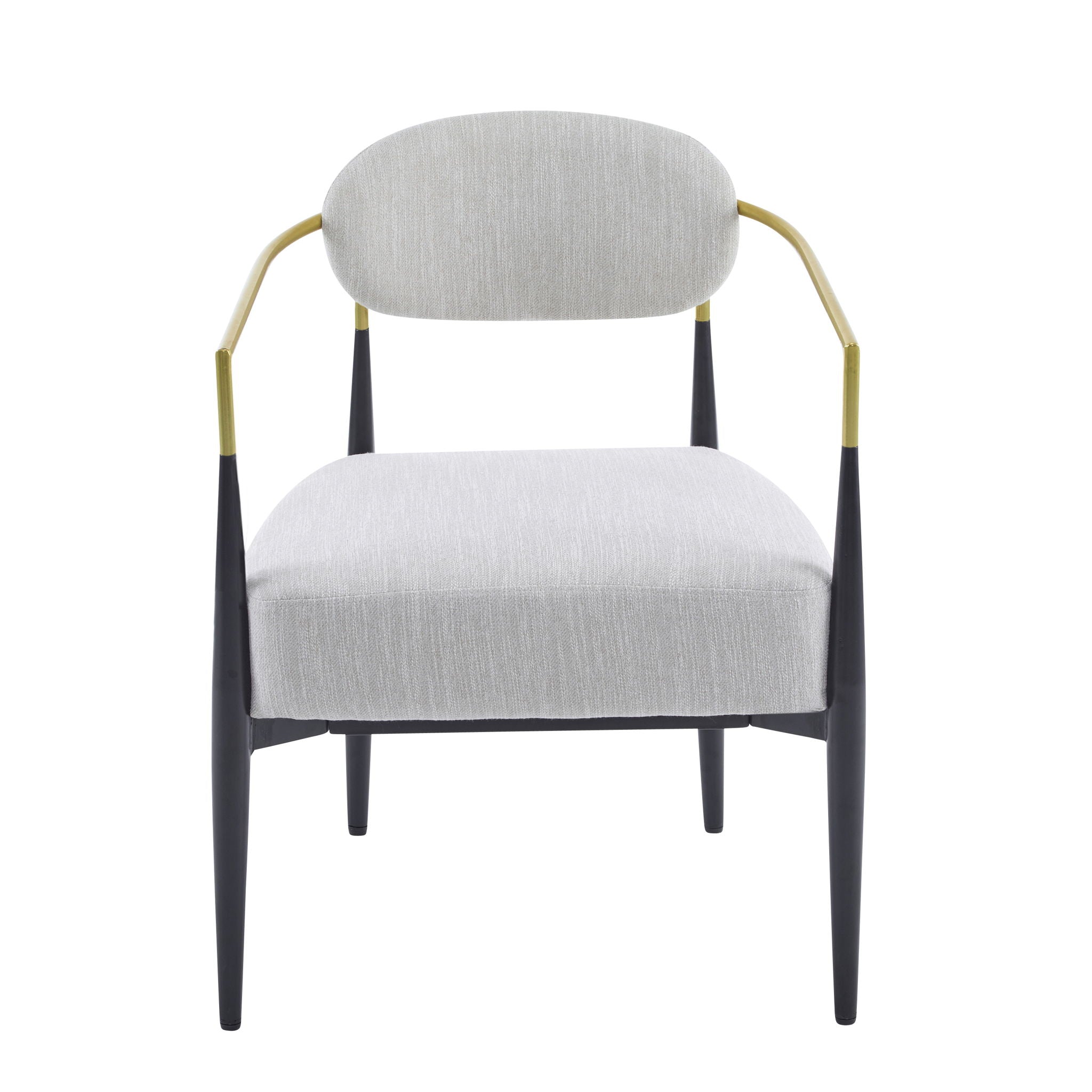 Mid Century Modern Upholstered Accent Armchair With Tapered Legs - Beige / Black / Gold