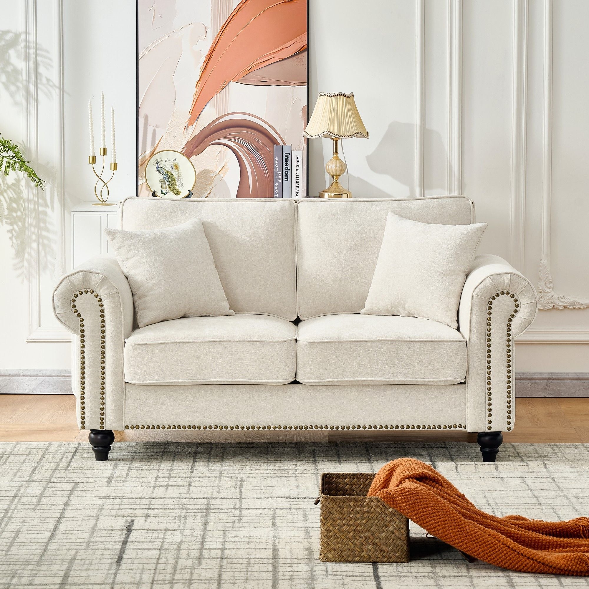 Modern 3 And 2 Seater Sofa With Rolled Arms, Tufted Upholstered Couch