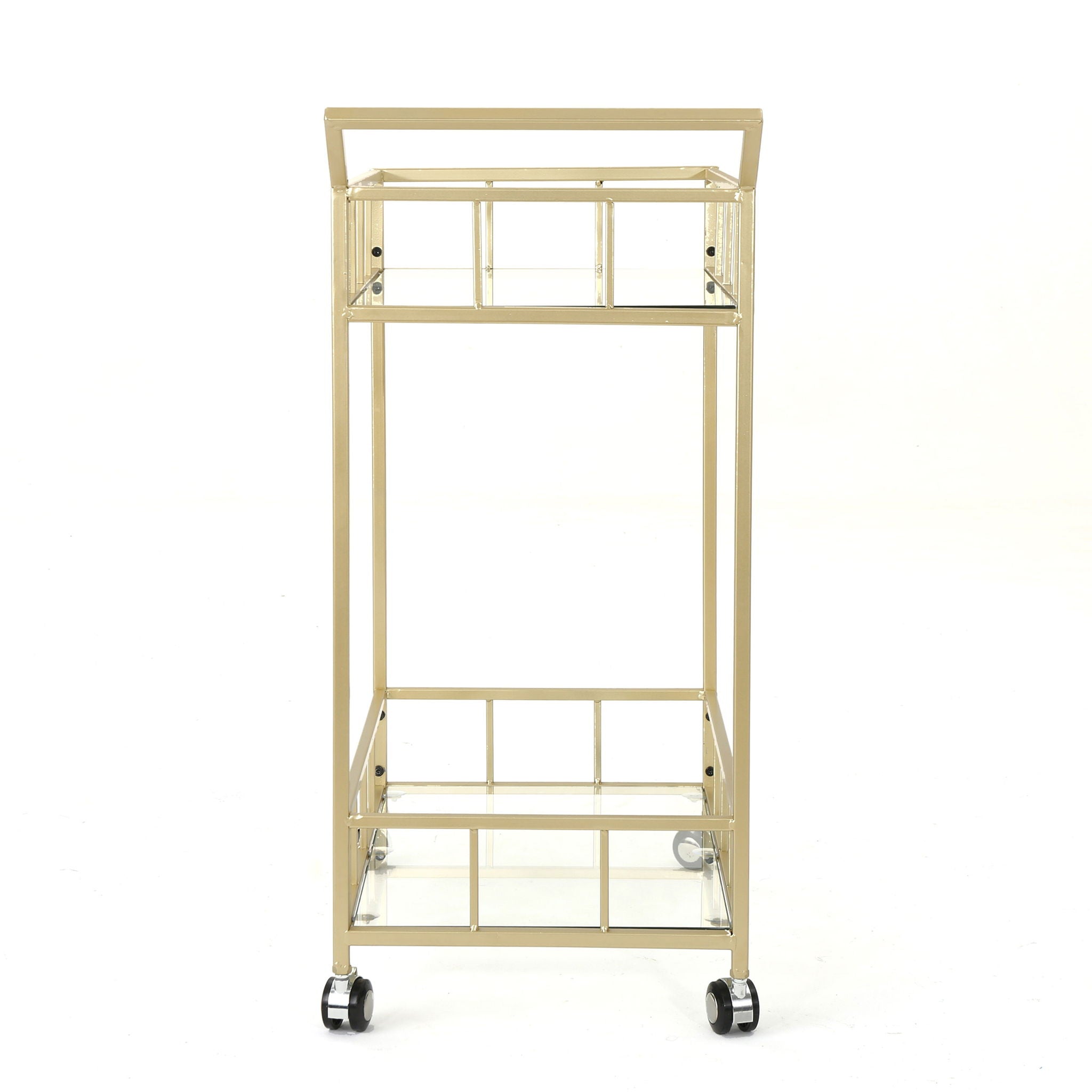 Modern Metal And Glass Bar Cart With Rolling Casters - Gold