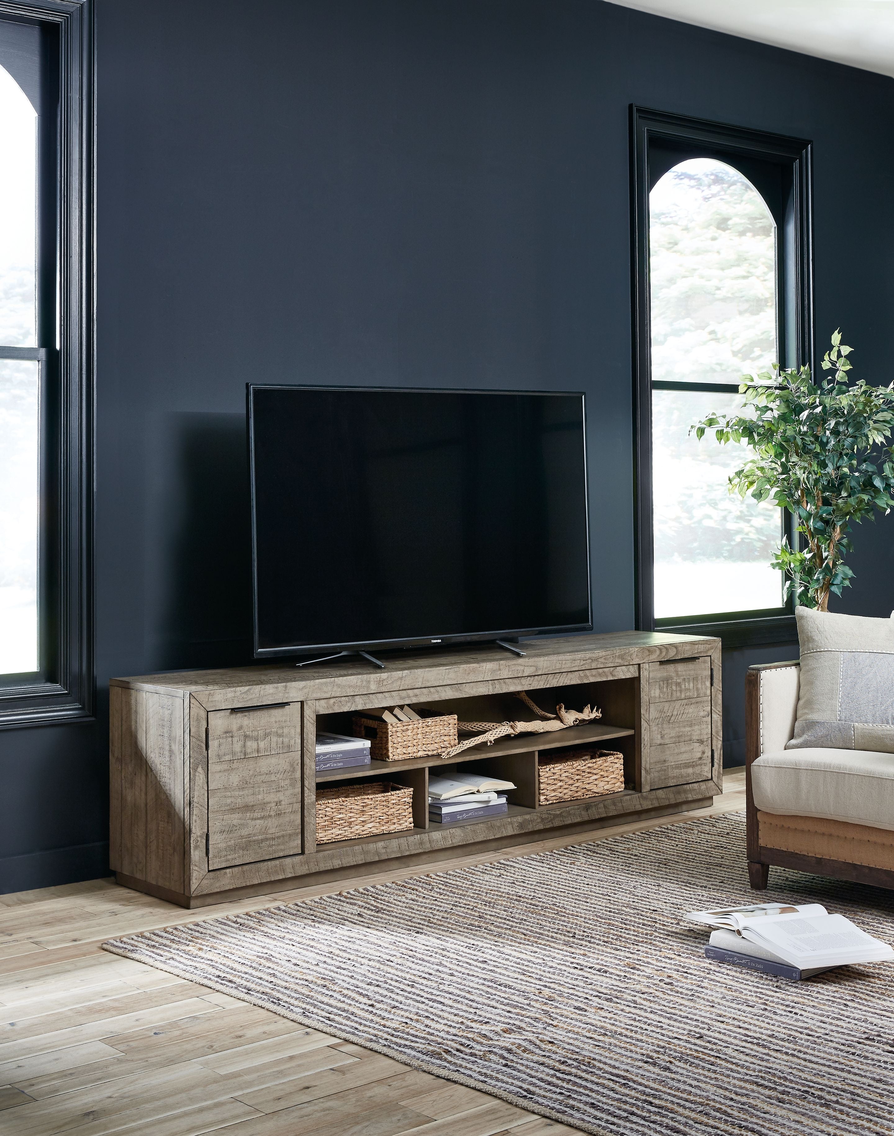 Signature Design by Ashley® Krystanza - Weathered Gray - XL TV Stand W/Fireplace Option | Meri Furniture