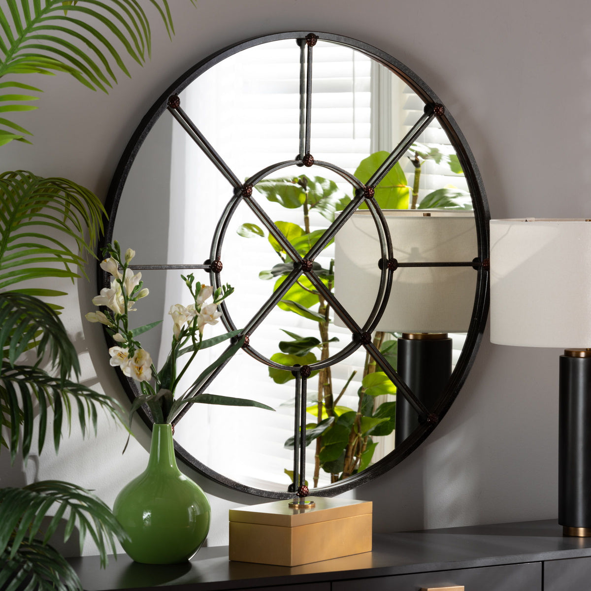 Ohara Modern and Contemporary Black Finished Metal Accent Wall Mirror