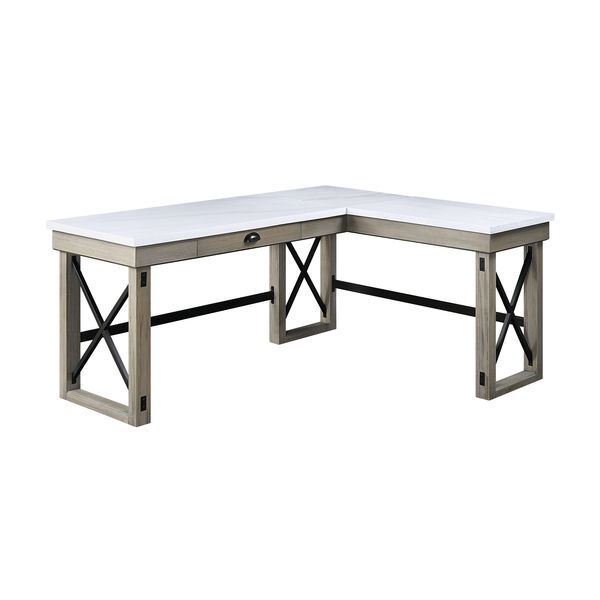 ACME Corner Writing Desk Orientation: "L" Shape Left Top Storage: 1 DrawerSlatted BaseMarble TopFull Extension Drawer GlideSide Metal Drawer GlideFelt Lined Drawer | Meri Furniture