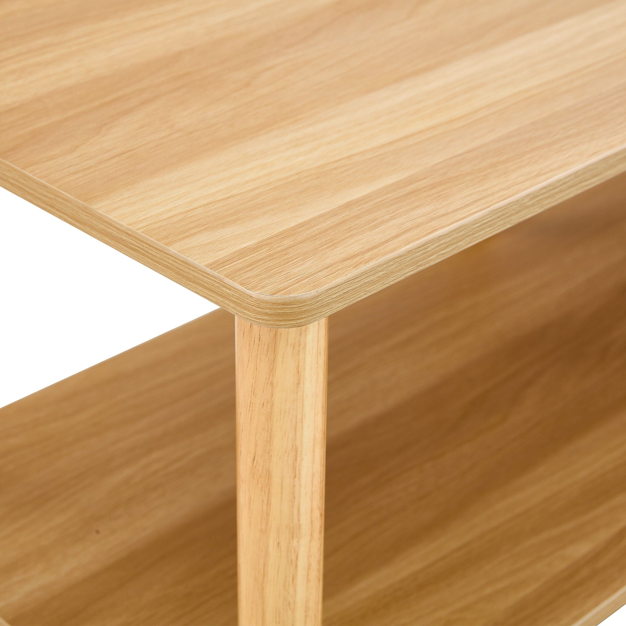 Modern Double Deck TV Cabinet With Open Storage Shelf, Rounded Legs