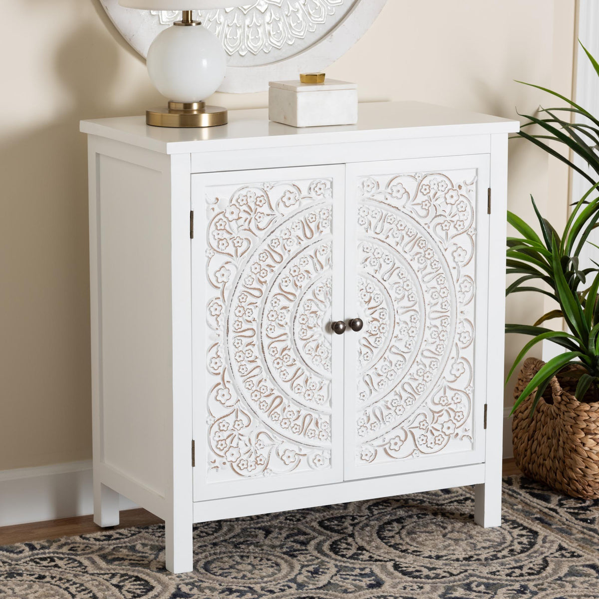 Yelena Classic and Traditional White Finished Wood 2-Door Storage Cabinet
