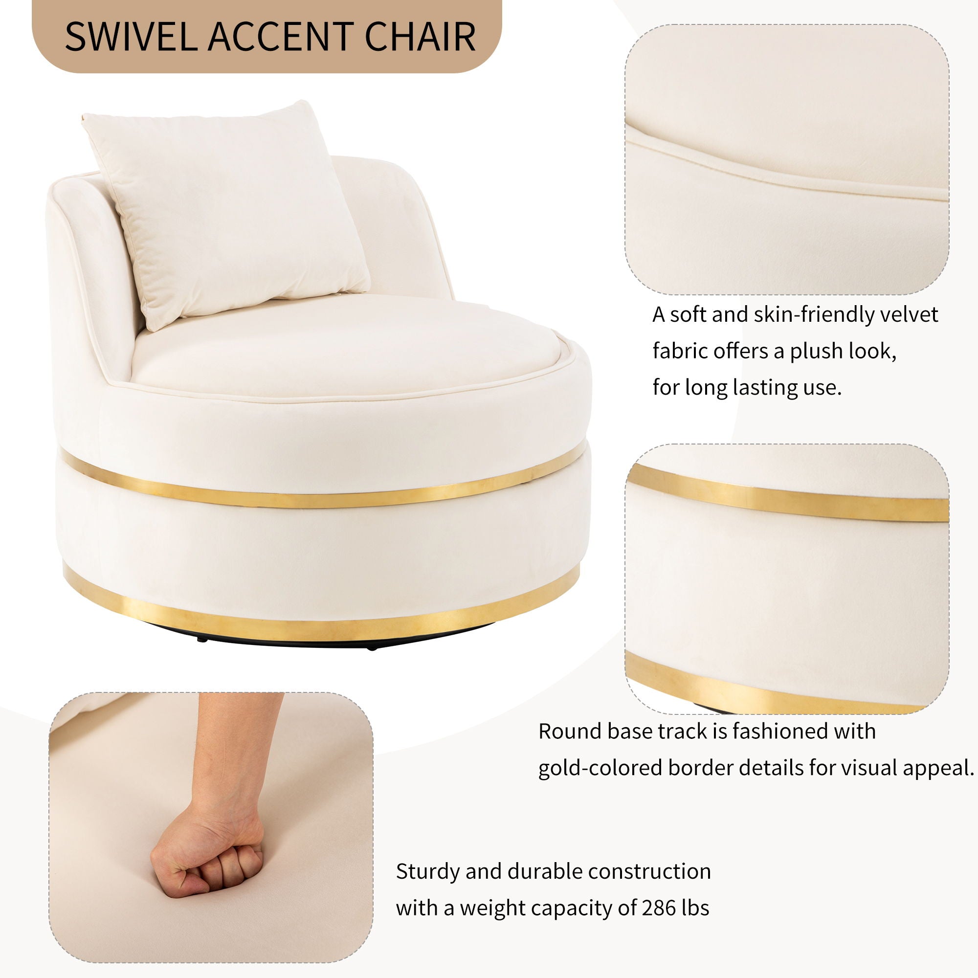 360 Degree Swivel Over Sized Upholstered Barrel Chair