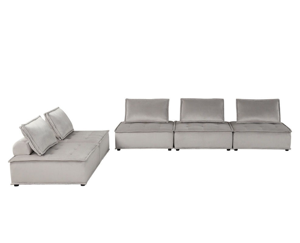 Anna 120"W Light Gray Velvet 5 Pc Sectional Sofa