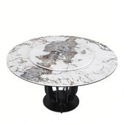 Round Dining Table With Carbon Steel Base And Lazy Susan Industrial Style - Black / White