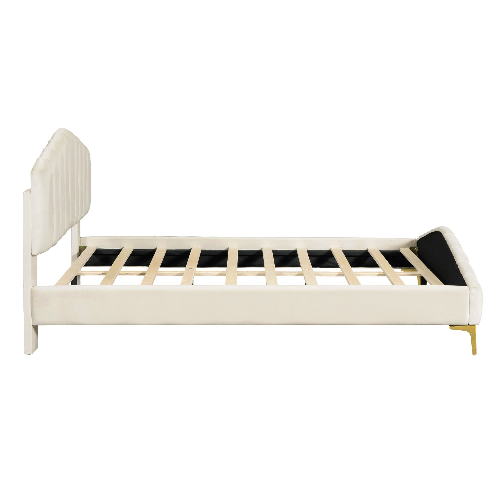 Platform Bed With Thick, Stylish Stripe Decorated Bedboard And Elegant Leg
