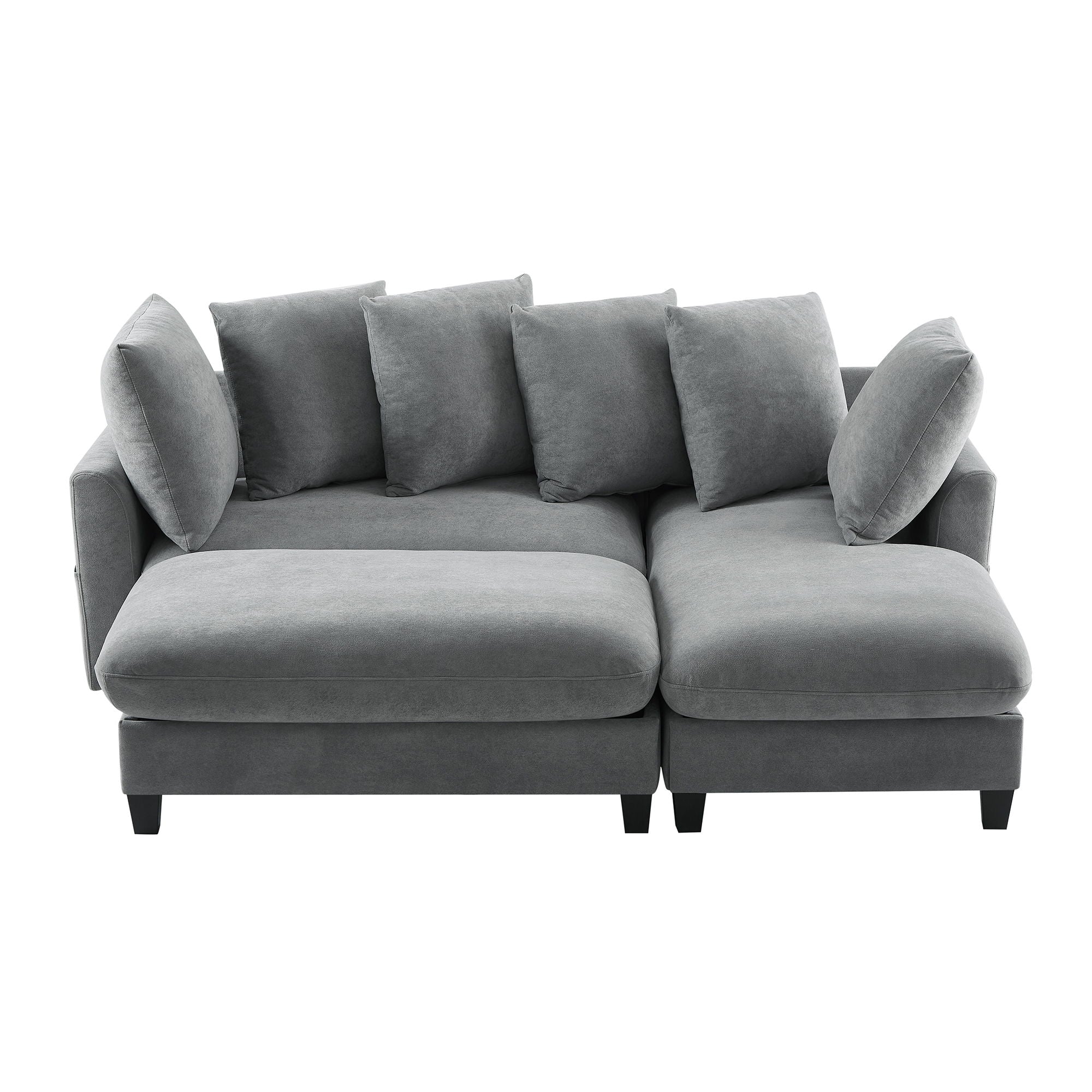 Upholstered L Shaped Sectional Sofa With Storage, Movable Ottoman, And 6 Throw Pillows