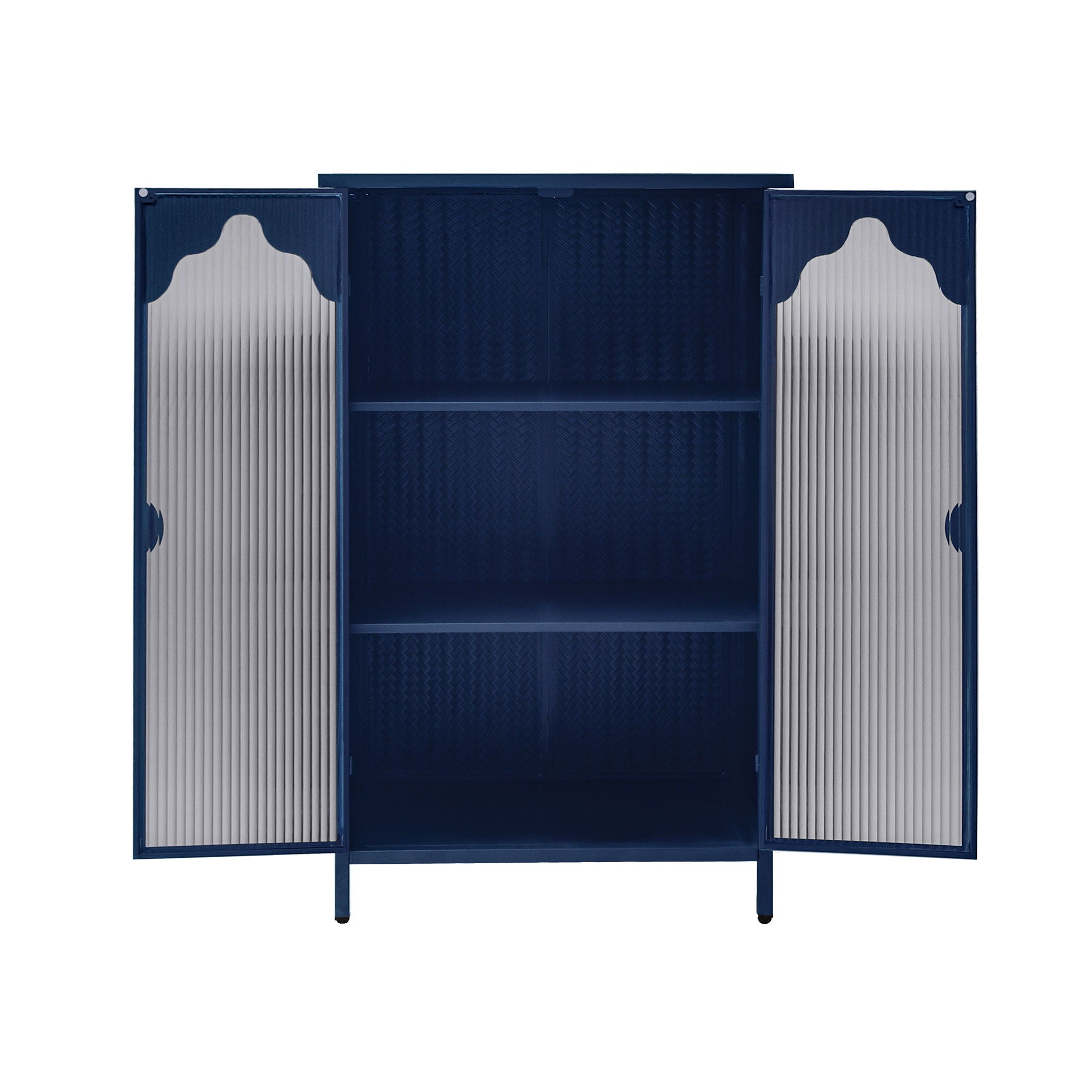 2 Doors Metal Storage Cabinet Display Cabinet With Glass Doors Metal Kitchen Sideboard Buffet Cabinet Glass Storage Cabinet For Dining Room Living Room Bedroom - Dark Blue