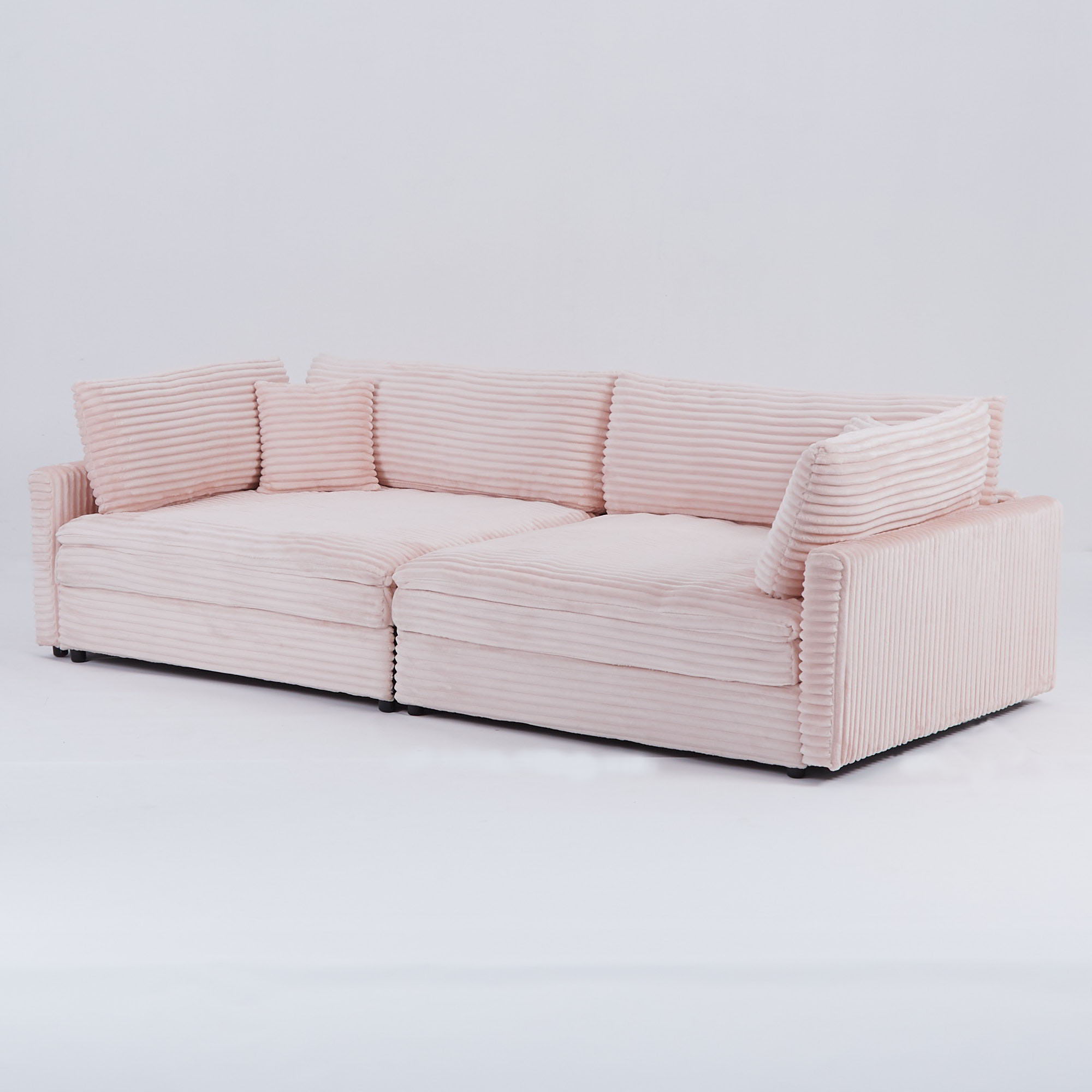 Elegant Corduroy Sofa With Throw Pillows And Backrests
