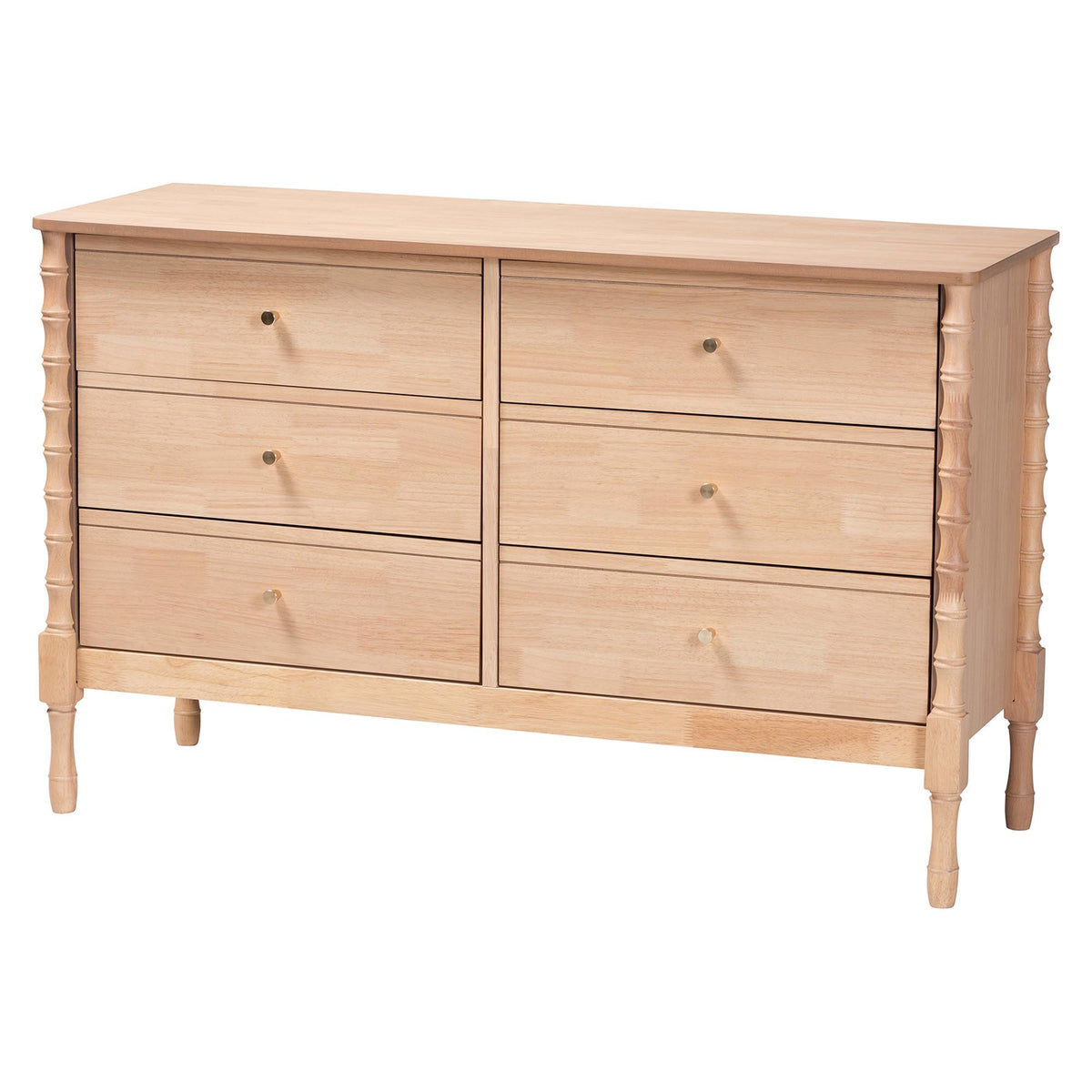 Laurent Bamboo-Style 4-Piece Bedroom Set - Spindle Platform Bed with Matching Dresser, Chest, and Nightstand, Cottage Farmhouse Style, Queen