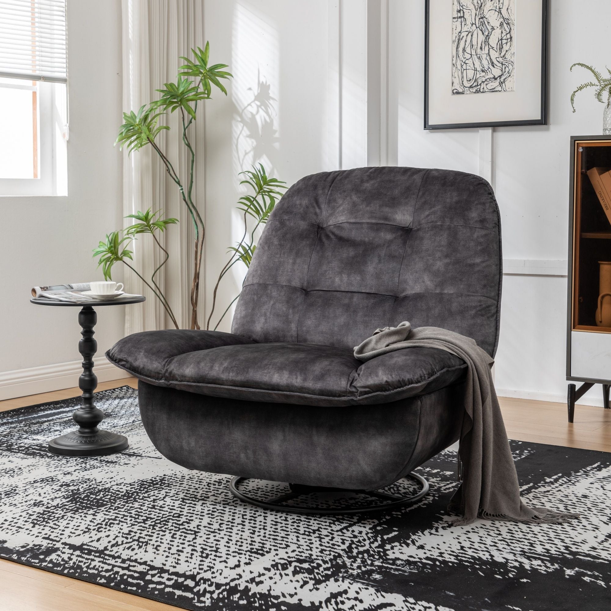 Modern Swivel Gliding Recliner Chair With Rocking Function And Phone Holder, Large Comfortable