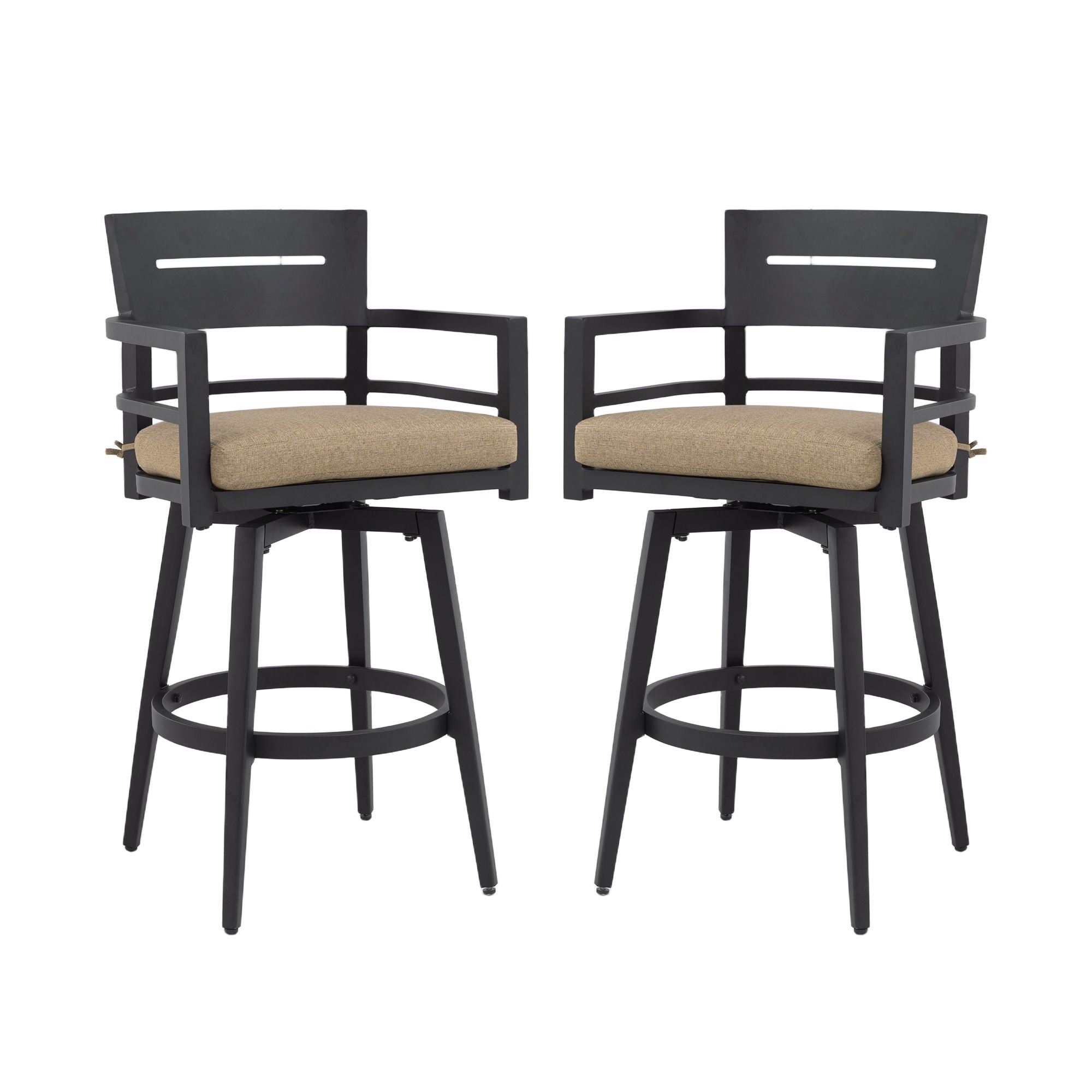 Outdoor Swivel Bar Chairs, 360 Degree Rotation, Ergonomic Backrest (Set of 2)