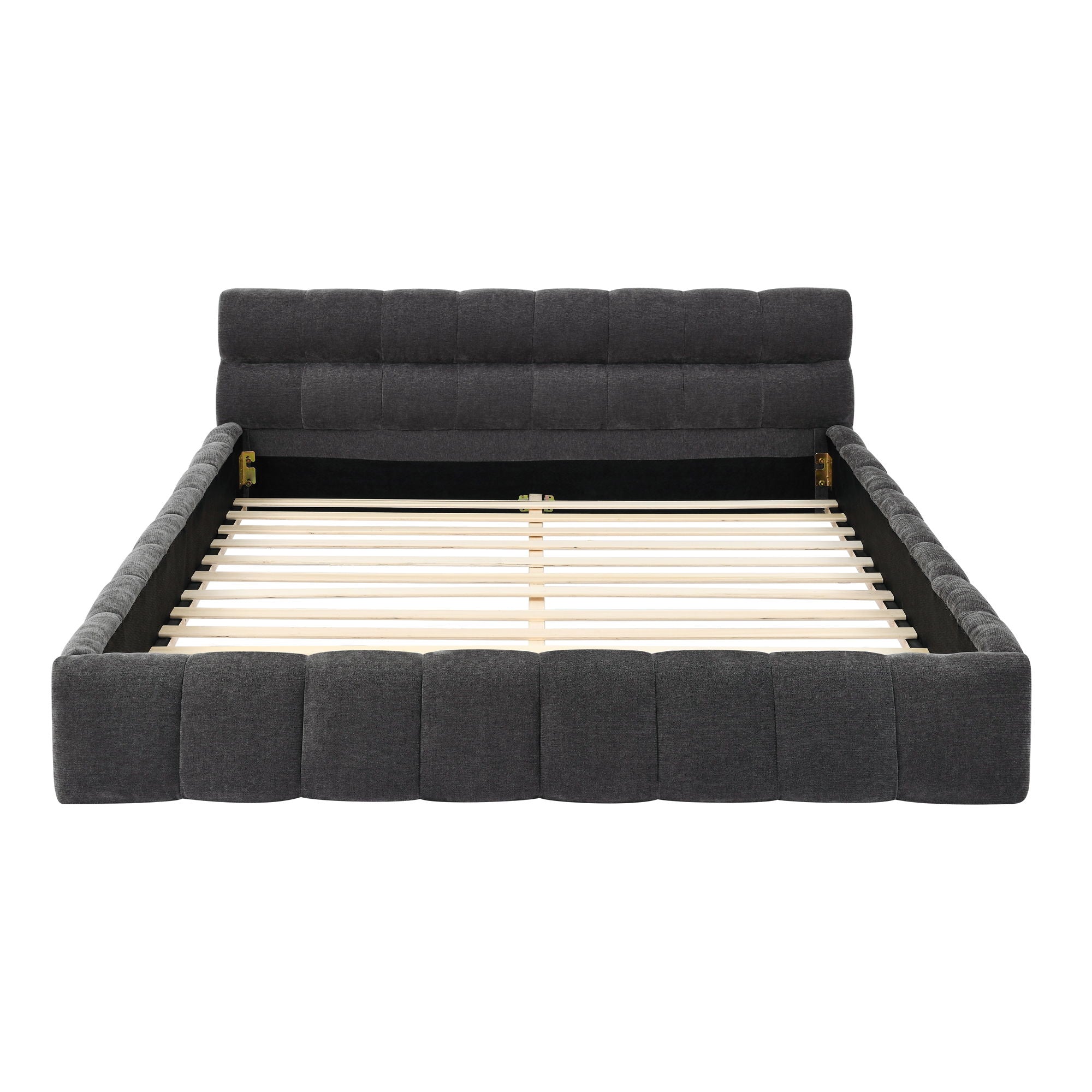 Modern Platform Bed Frame With Thick Chenille Fabric