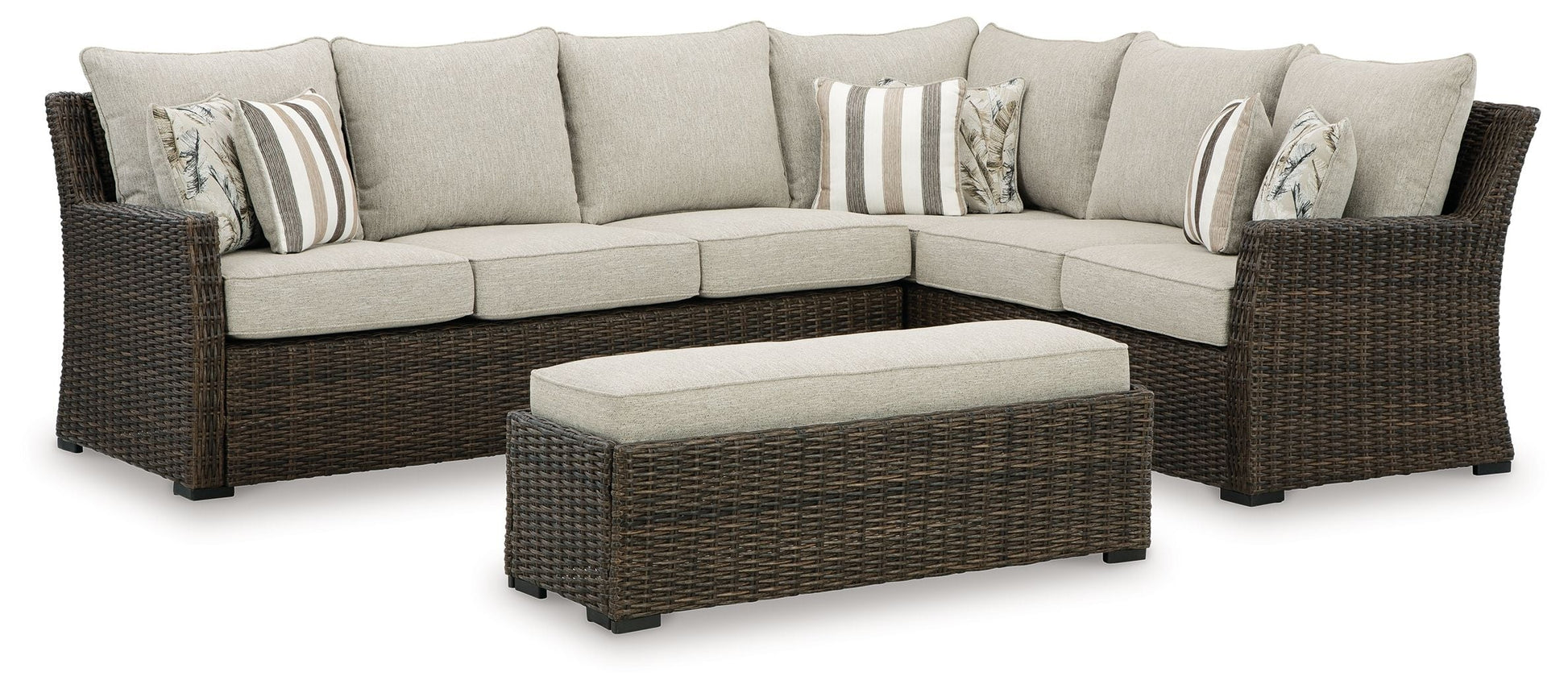 Signature Design by Ashley® Brook Ranch - Brown - Sofa Sectional, Bench With Cushion (Set of 3) | Meri Furniture