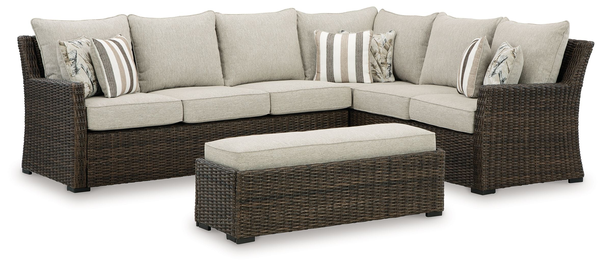 Signature Design by Ashley® Brook Ranch - Brown - Sofa Sectional, Bench With Cushion (Set of 3) | Meri Furniture