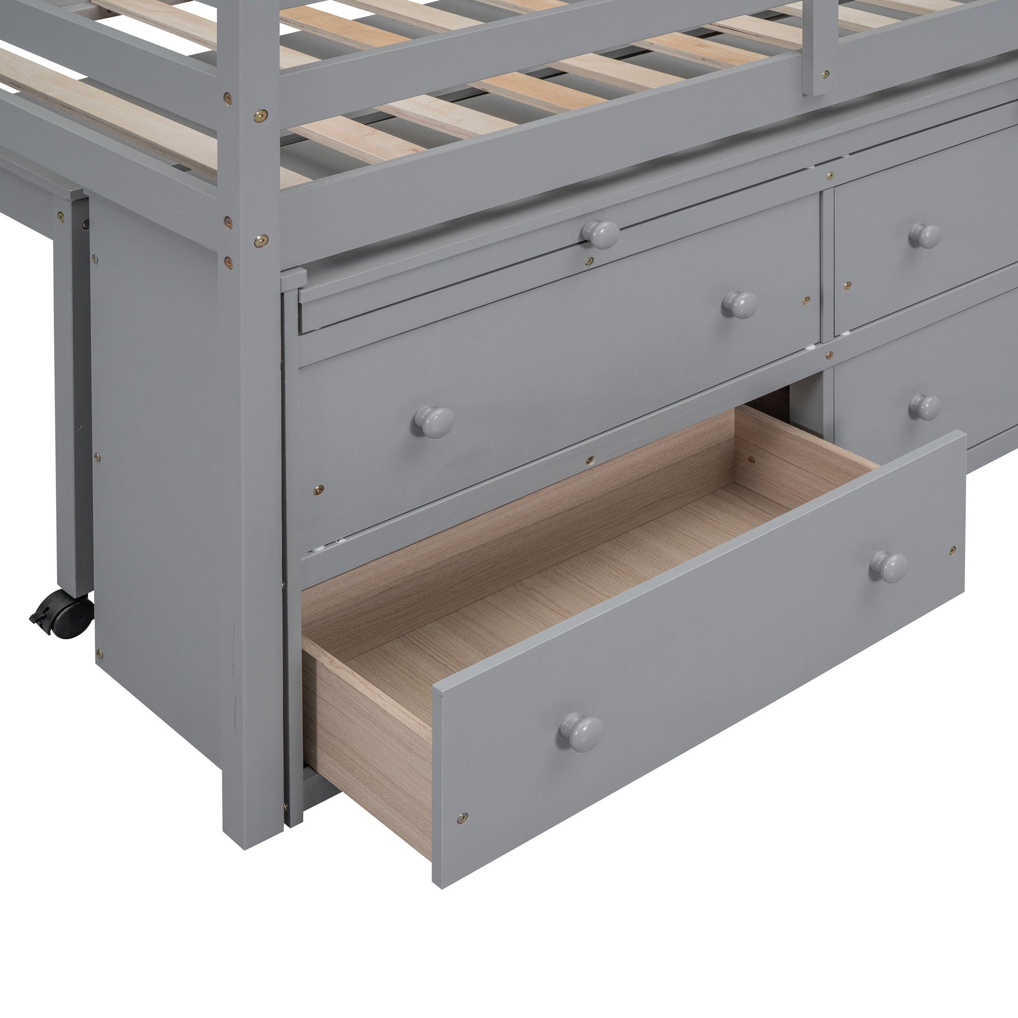 Loft Bed With Retractable Writing Desk And 4 Drawers, With Lateral Portable Desk And Shelves