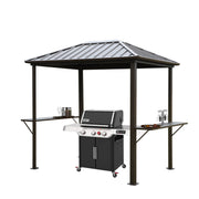 Grill Hardtop Gazebo Outdoor Metal Hard Top Gazebo, Permanent Bbq Gazebo With Galvanized Steel, Aluminum Framed Pavilion With Shelves - Dark Brown