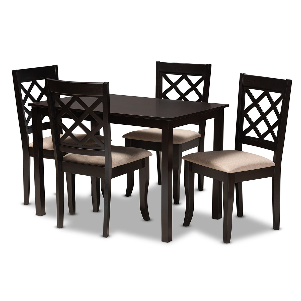 Verner Modern and Contemporary Sand Fabric Upholstered Espresso Brown Finished 5-Piece Wood Dining Set