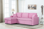 Paisley 82"W Pink Linen Fabric Reversible Sleeper Sectional Sofa with Storage Chaise