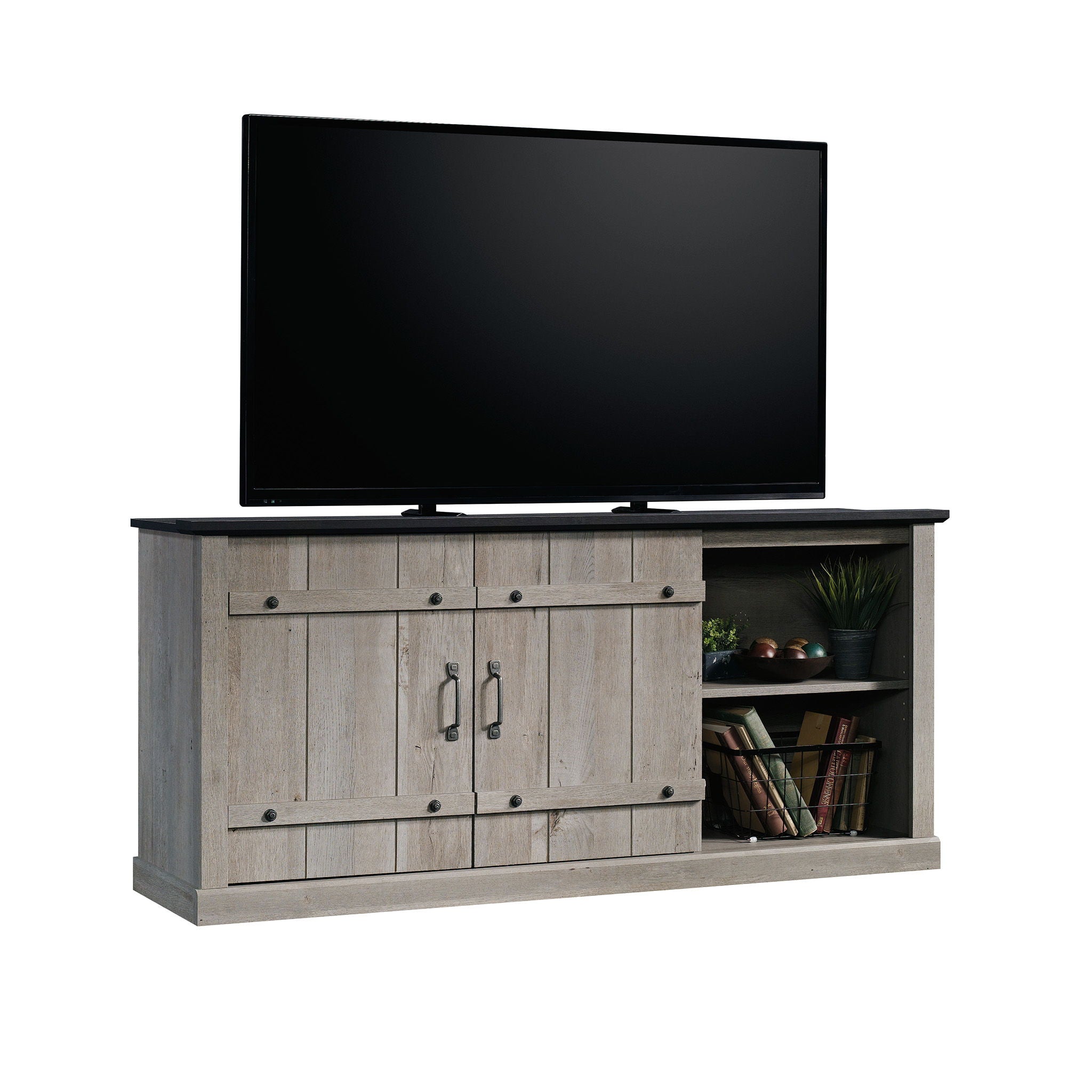 Mystic Oak TV Credenza with Black Accent Top