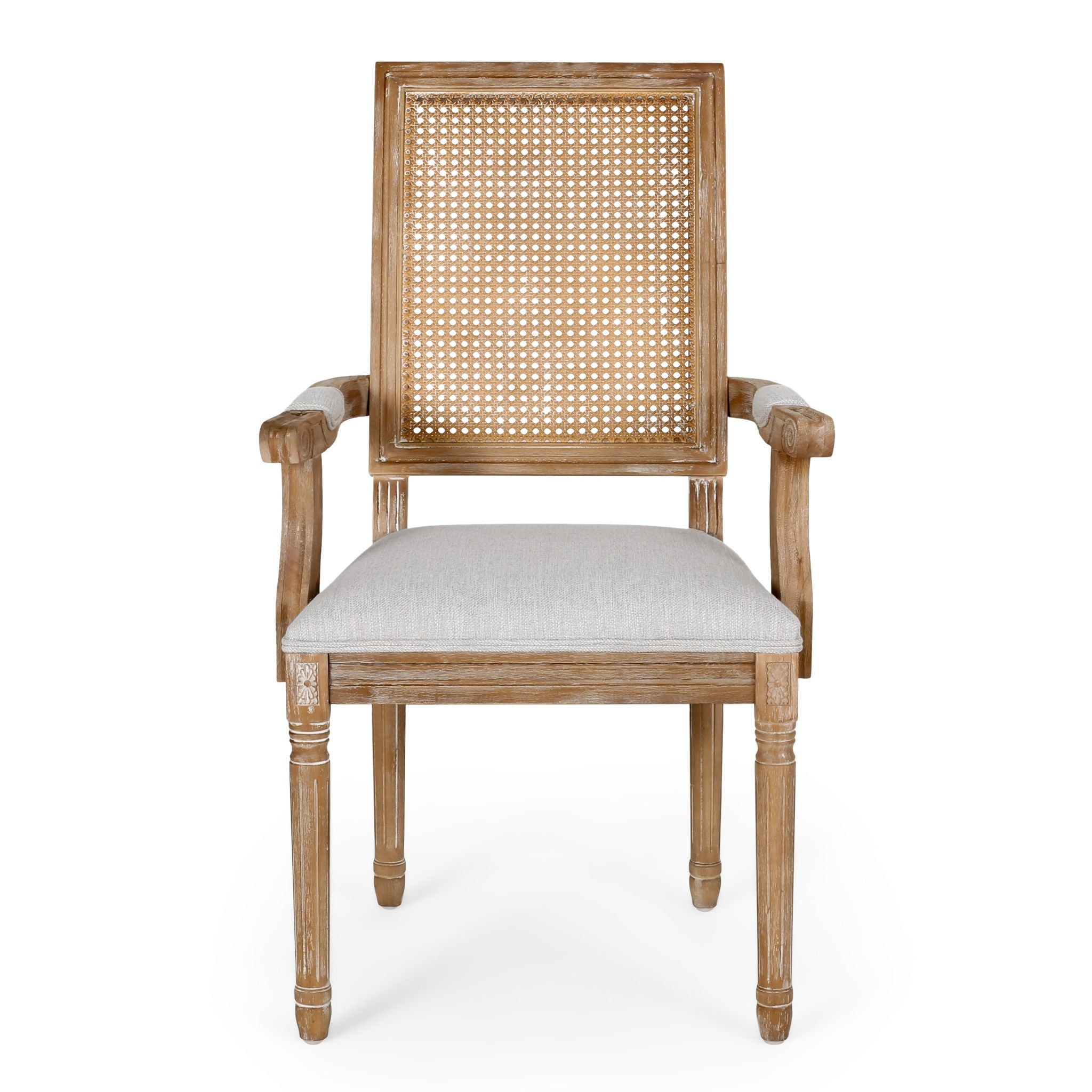 Elegant French Country Style Dining Chair With Cane Backrest