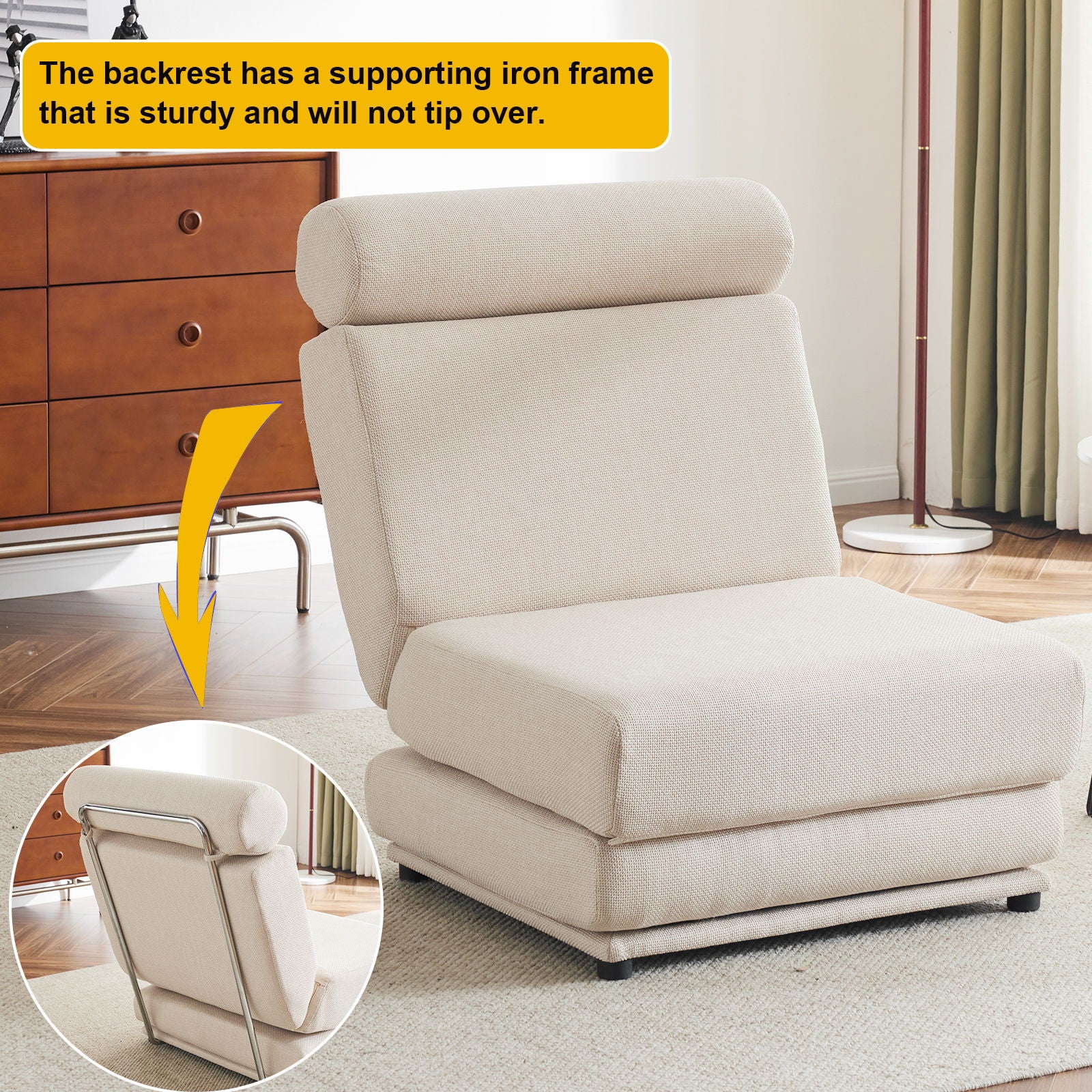 Foldable Single Chair Sofa Bed With Pillow, Easy To Store, Breathable And Wearable Linen