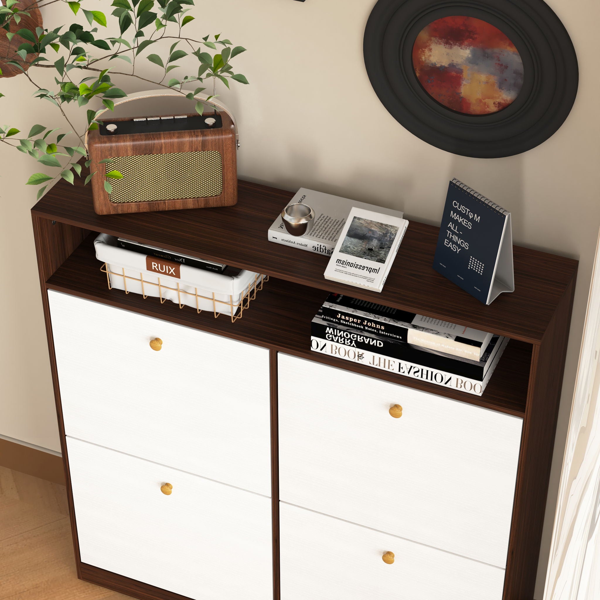 Modern Freestanding Shoe Storage Cabinet With 4 Flip Drawers