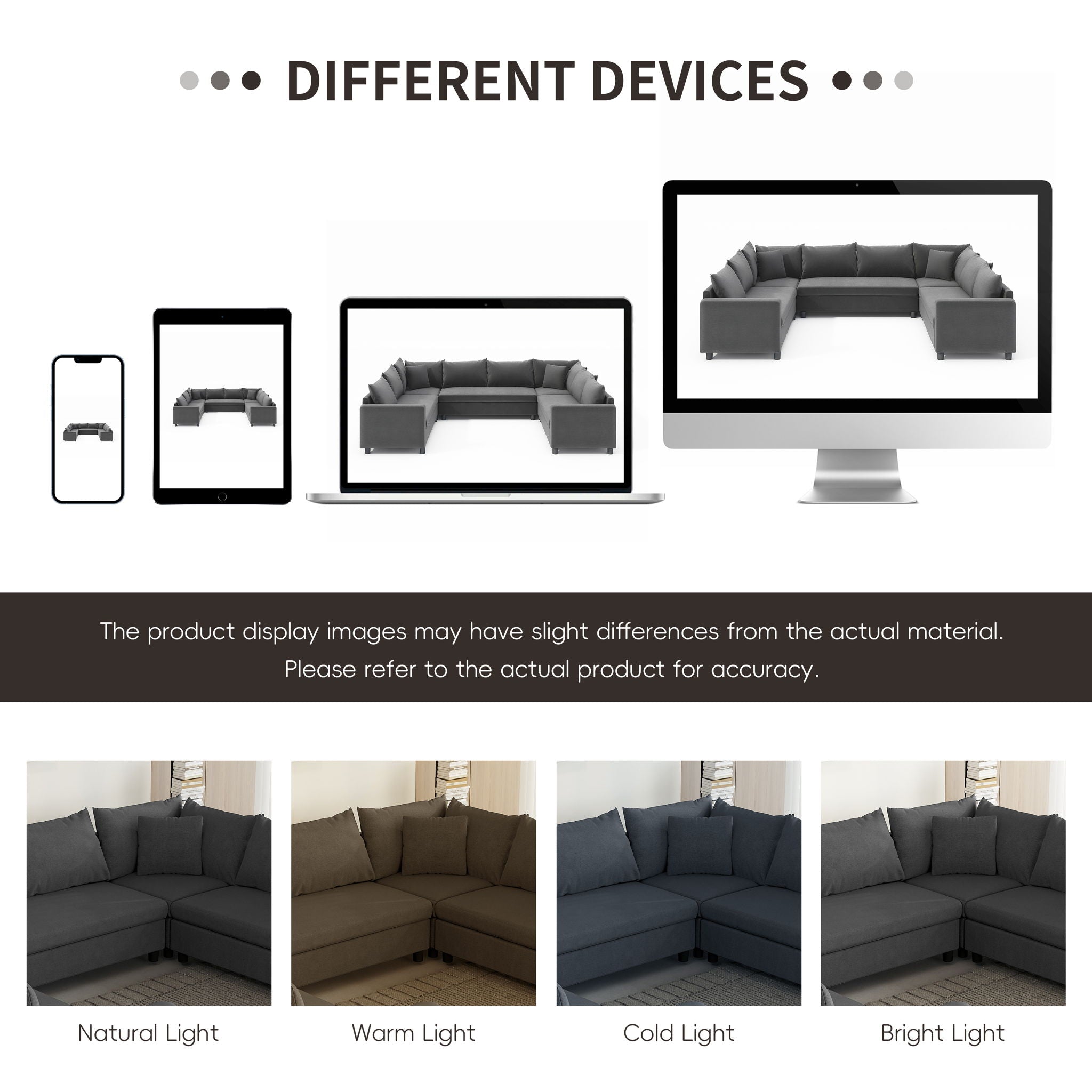 Modular Sectional Reversible U Shaped Couch Set, Free Combination Minimalist Style, Oversized 8 Seat Convertible Sofa