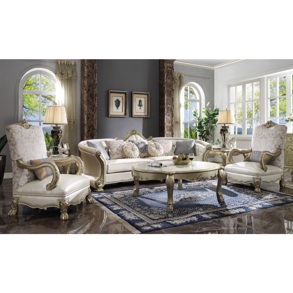 ACME Dresden II - Sofa - Pearl PU & Gold Patina | Meri Furniture