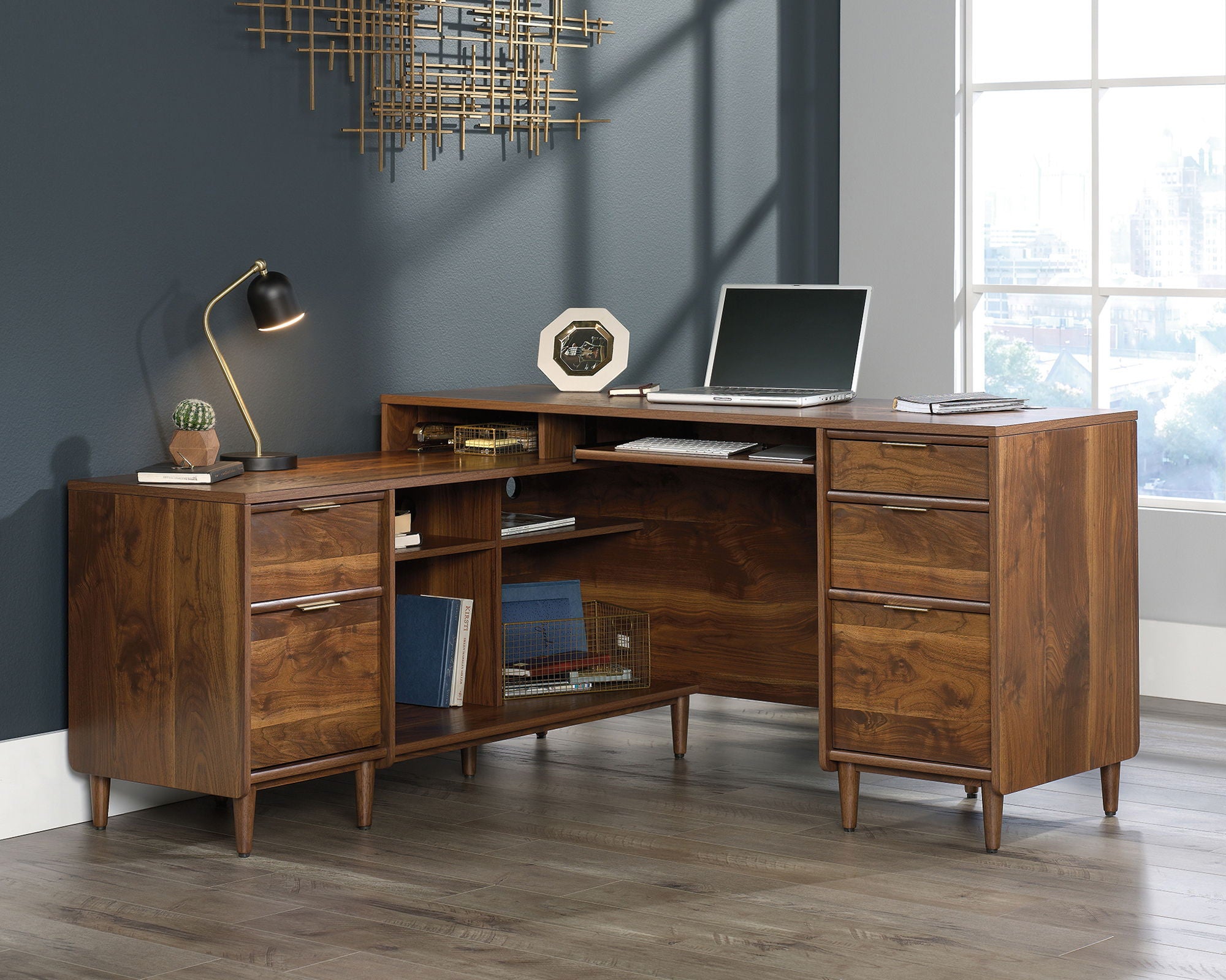 L-Shaped Desk in Grand Walnut