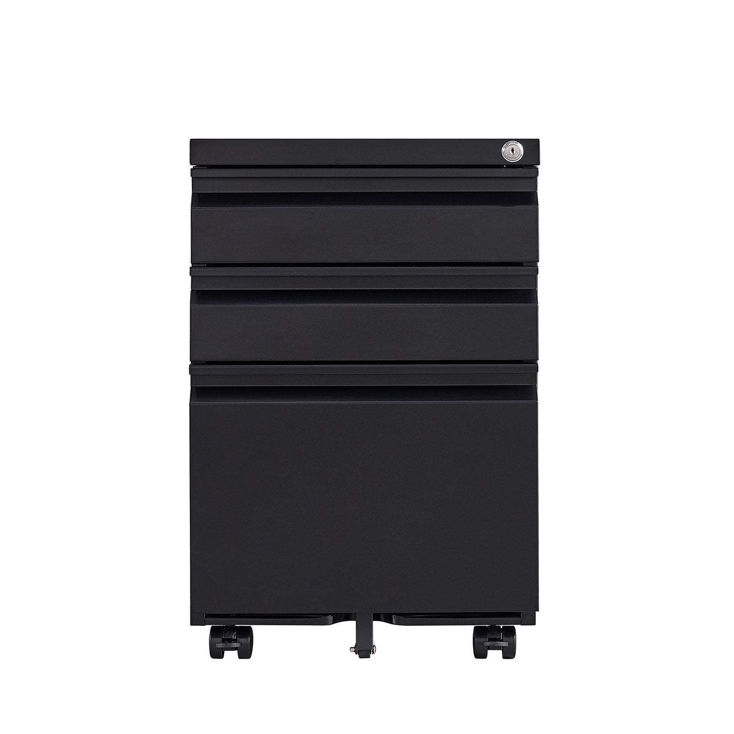 Contemporary Black 3 Drawer Mobile Filing Cabinet With Lock, Metal Office Storage For Legal / Letter Size