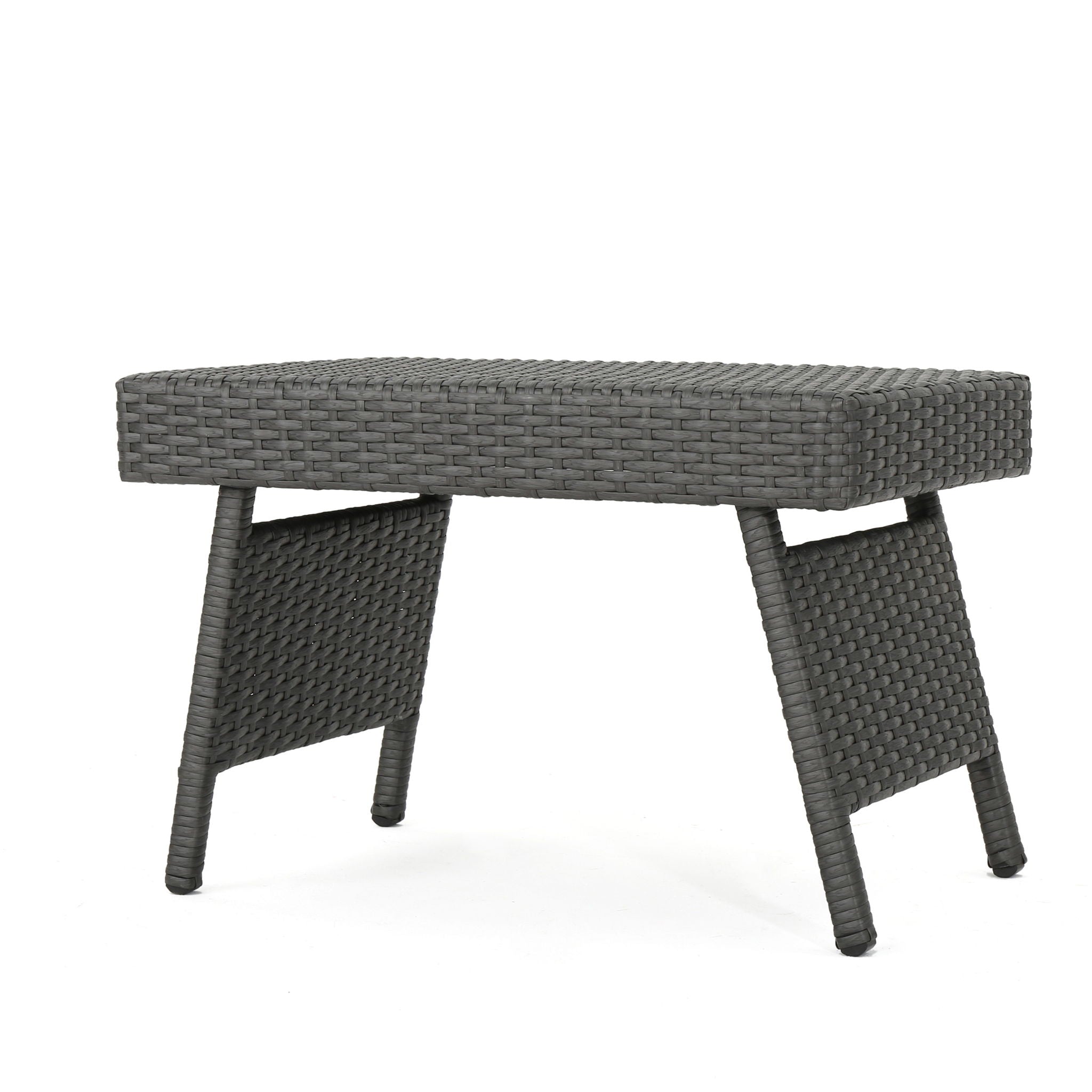 Outdoor Wicker Table With Rectangular Tabletop - Gray