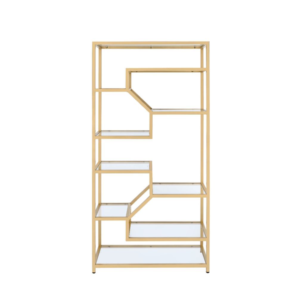 ACME Lecanga- Bookshelf - Gold & Clear Glass | Meri Furniture