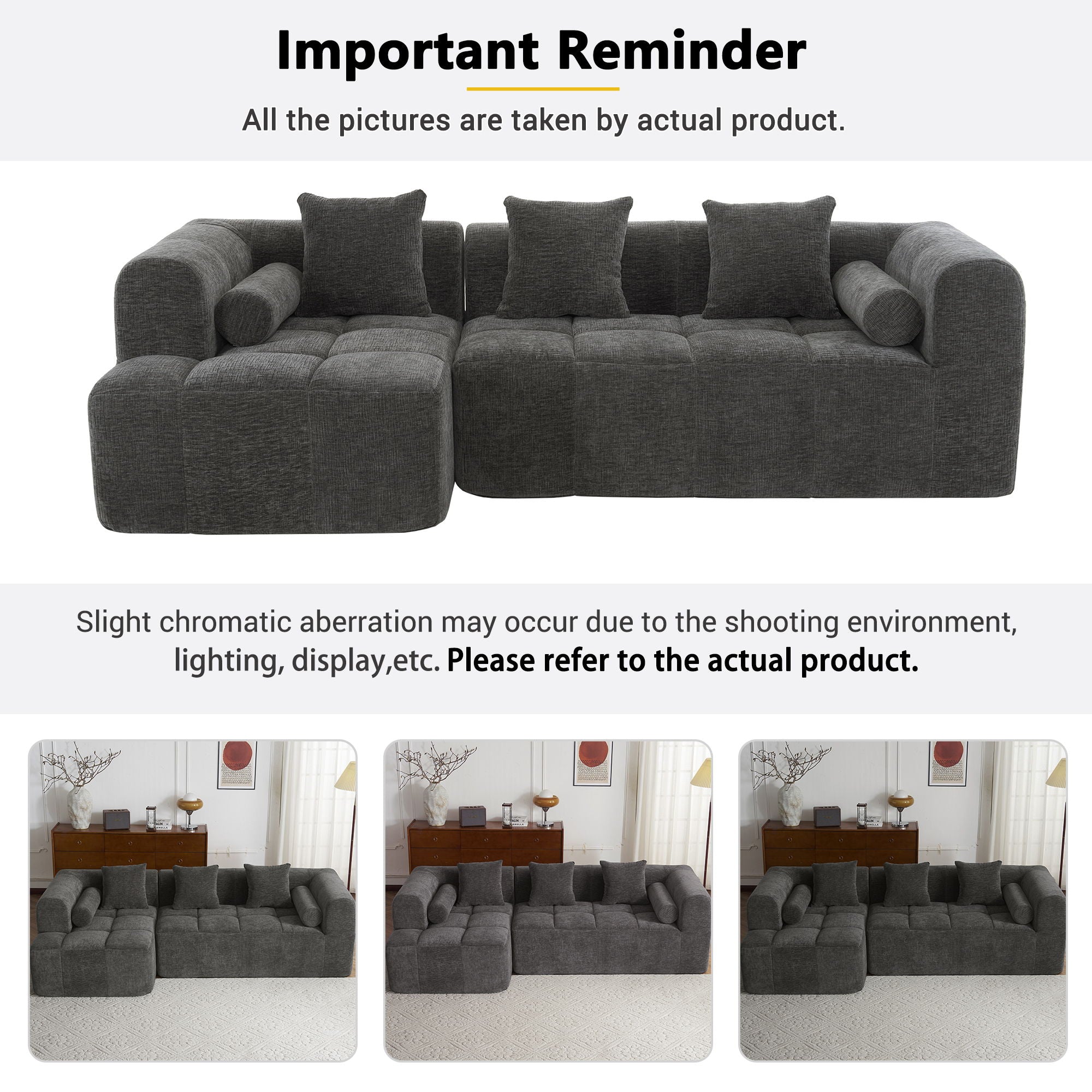 Sectional Free Combined Sofa With 2 Side Pockets