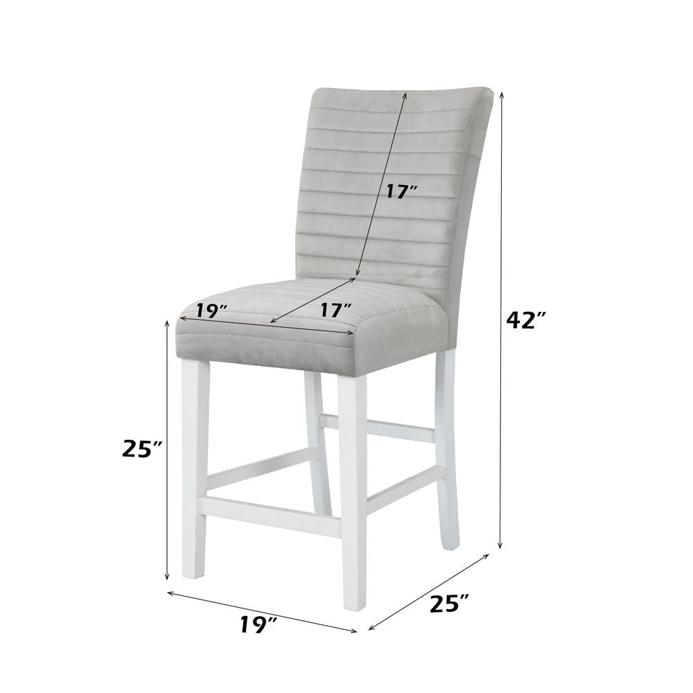 Elizaveta - Counter Height Chair Set of 2) - Gray Velvet &White High Gloss