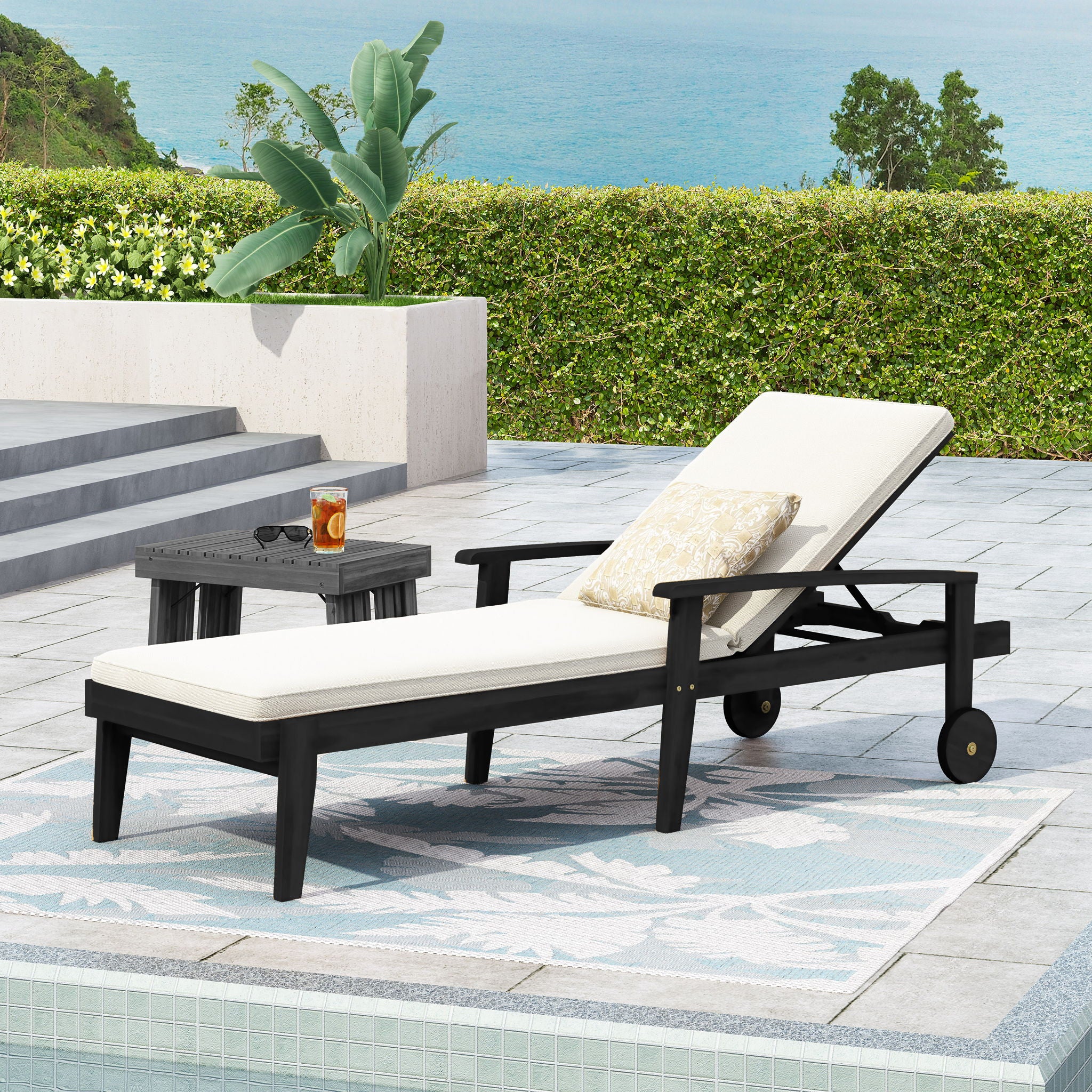 Jason - Black Chaise Lounge Adjustable Acacia Wood Outdoor Furniture