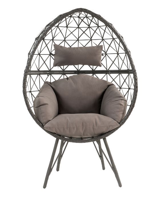 ACME Aeven - Patio Lounge Chair - Light Gray Fabric & Black Wicker | Meri Furniture