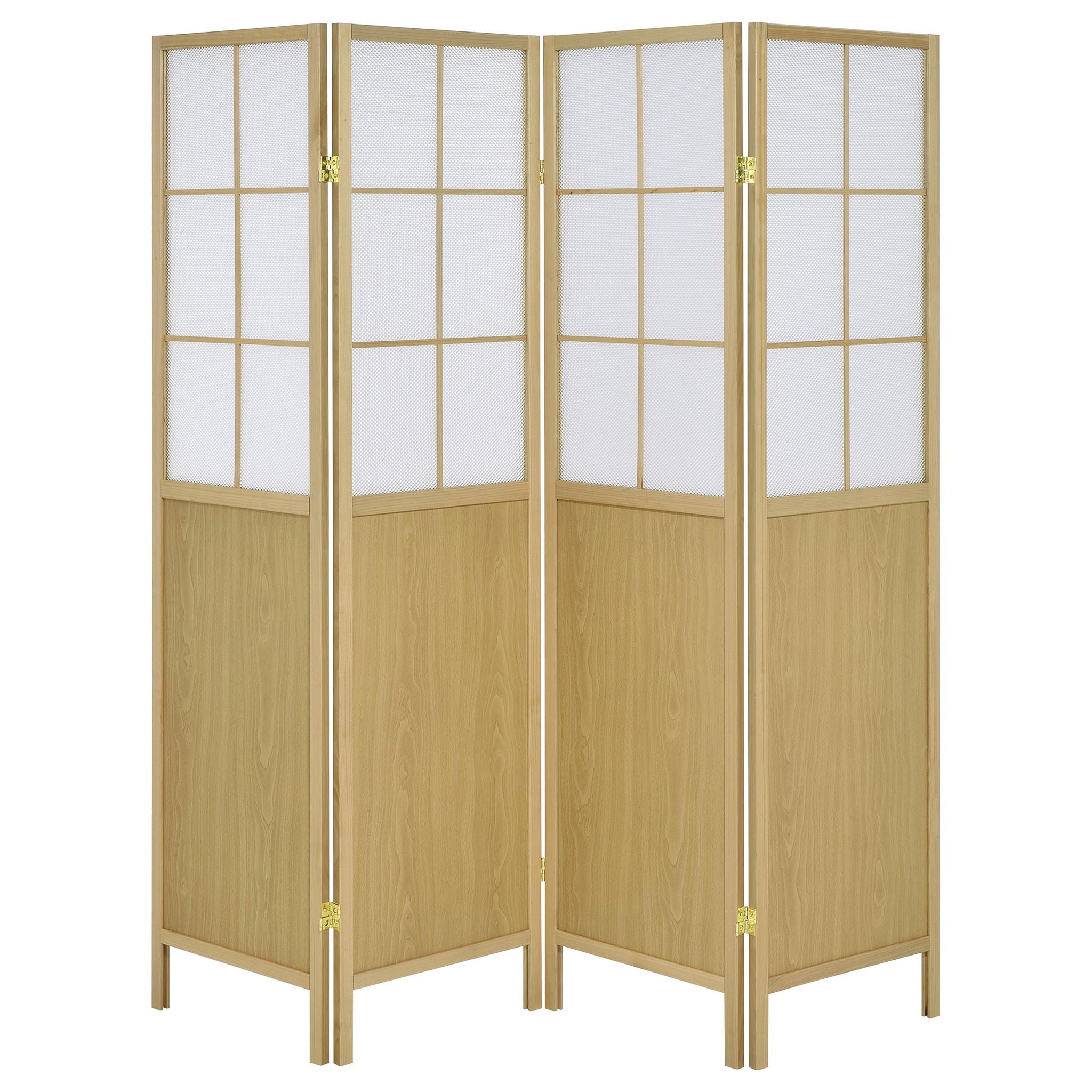 Gabby - 4 Panel Divider Folding Shoji Screen With Windowpane Details - Natural