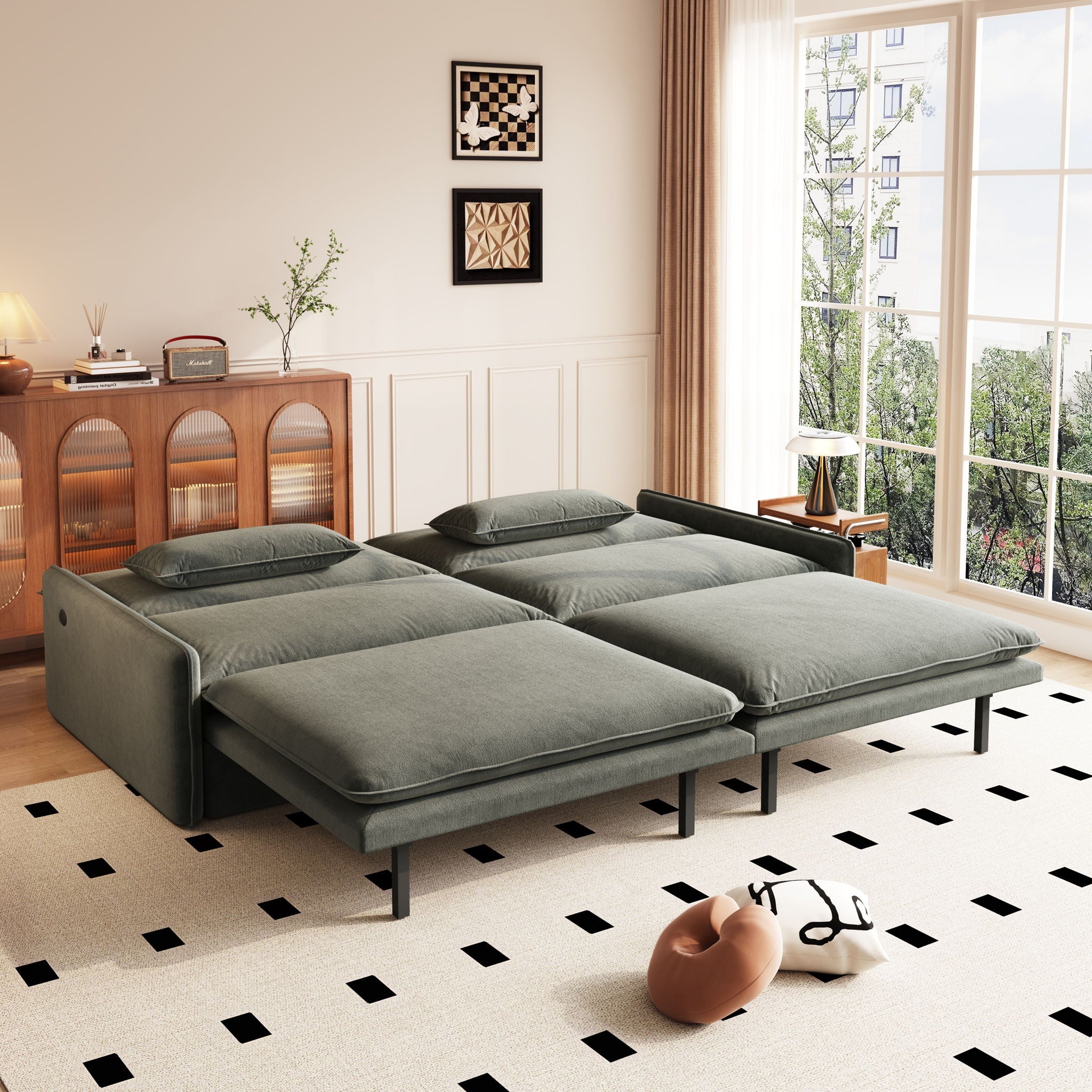 4 Seat Convertible Sleeper Sofa Bed, Modern With Storage