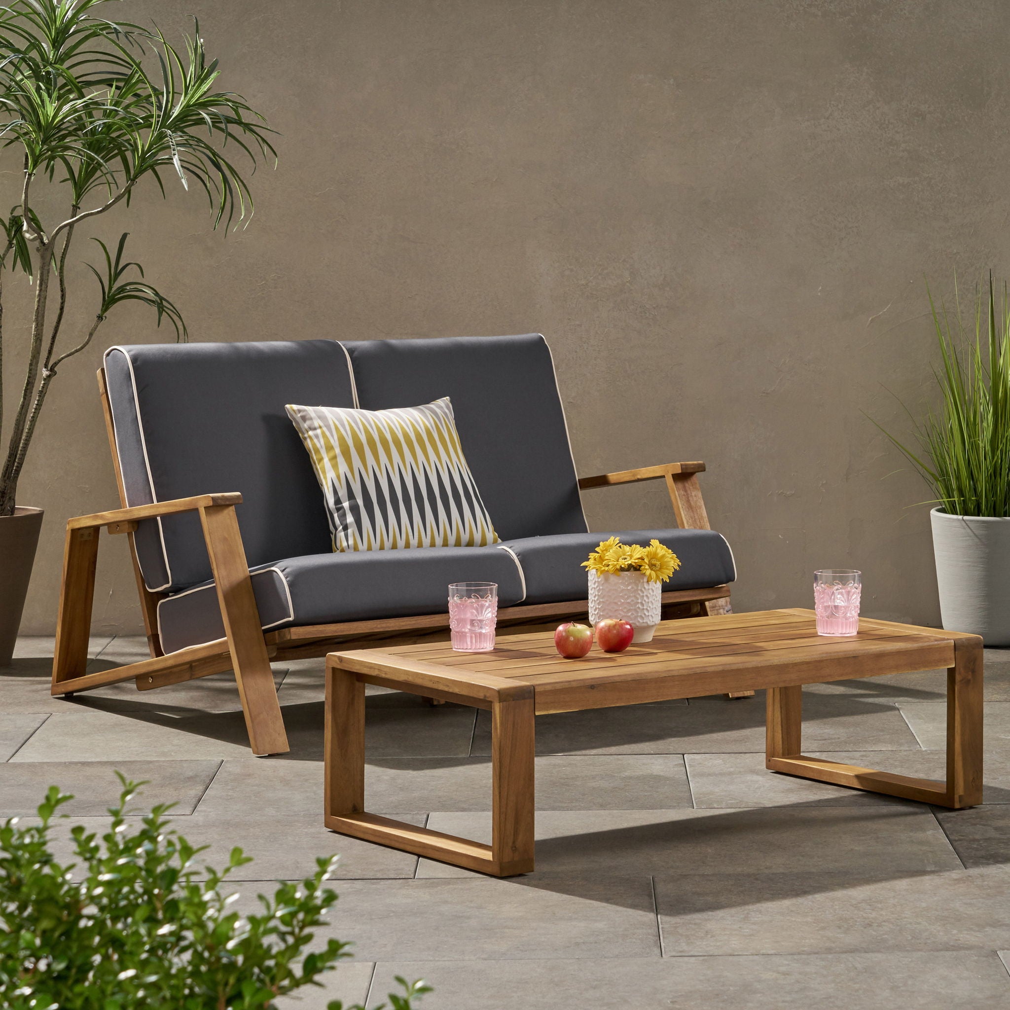Paloma - Contemporary Loveseat And Coffee Table Set With Weather Resistant Cushions