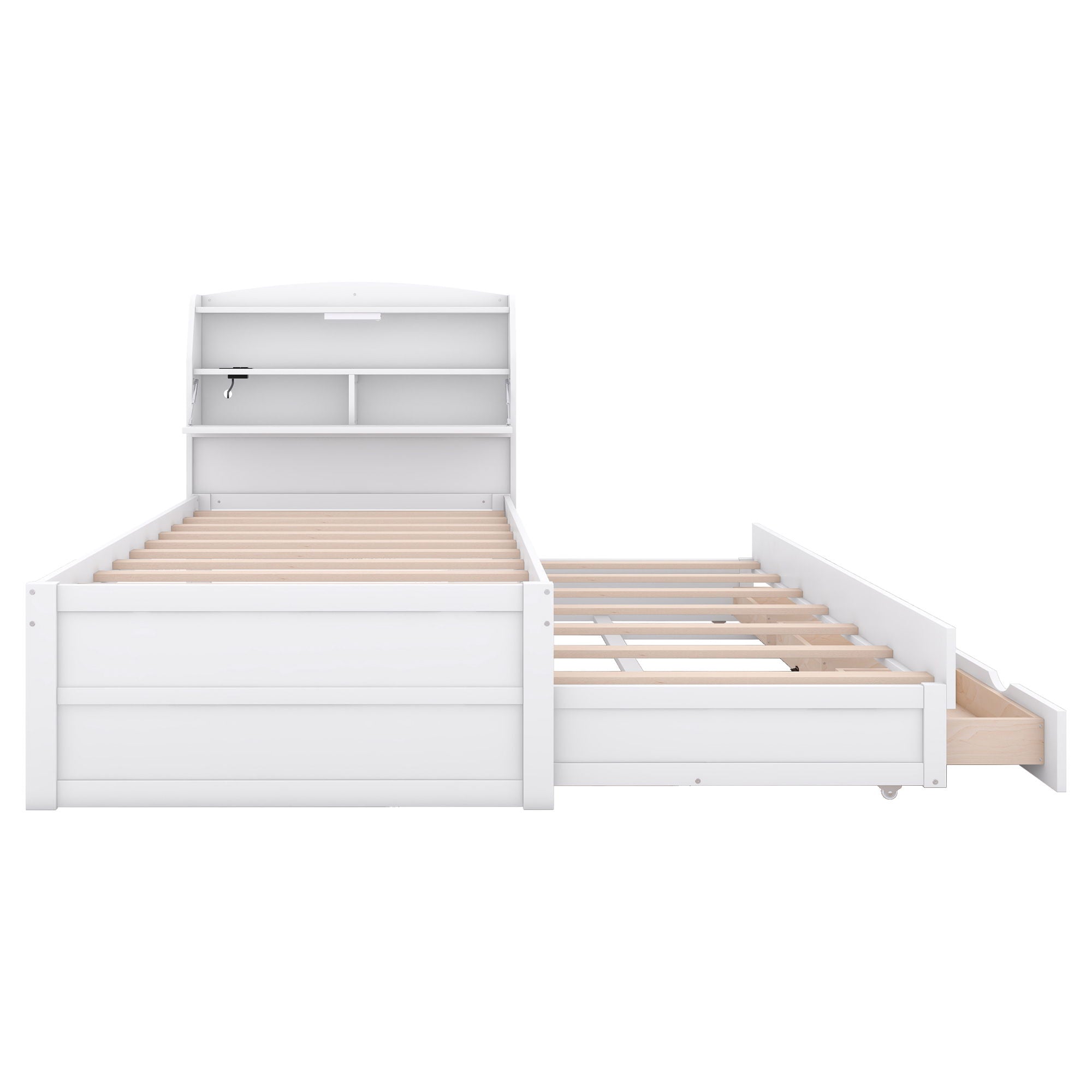LED Platform Bed With Trundle With Storage Headboard With Drawers