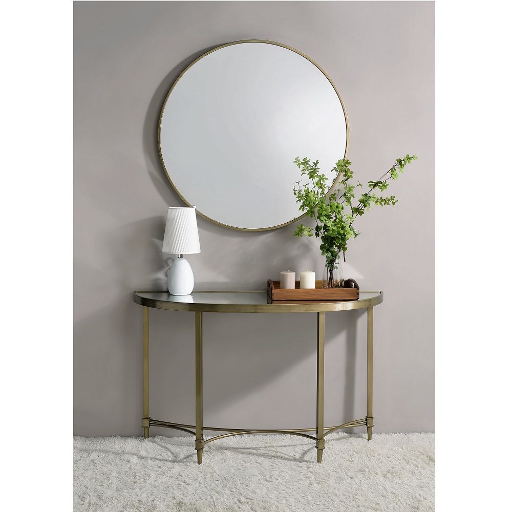 ACME Aditya - Console Table With Mirror - Antique Brass | Meri Furniture