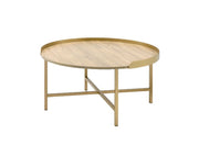 ACME Mithea - Coffee Table - Oak Table Top & Gold Finish | Meri Furniture
