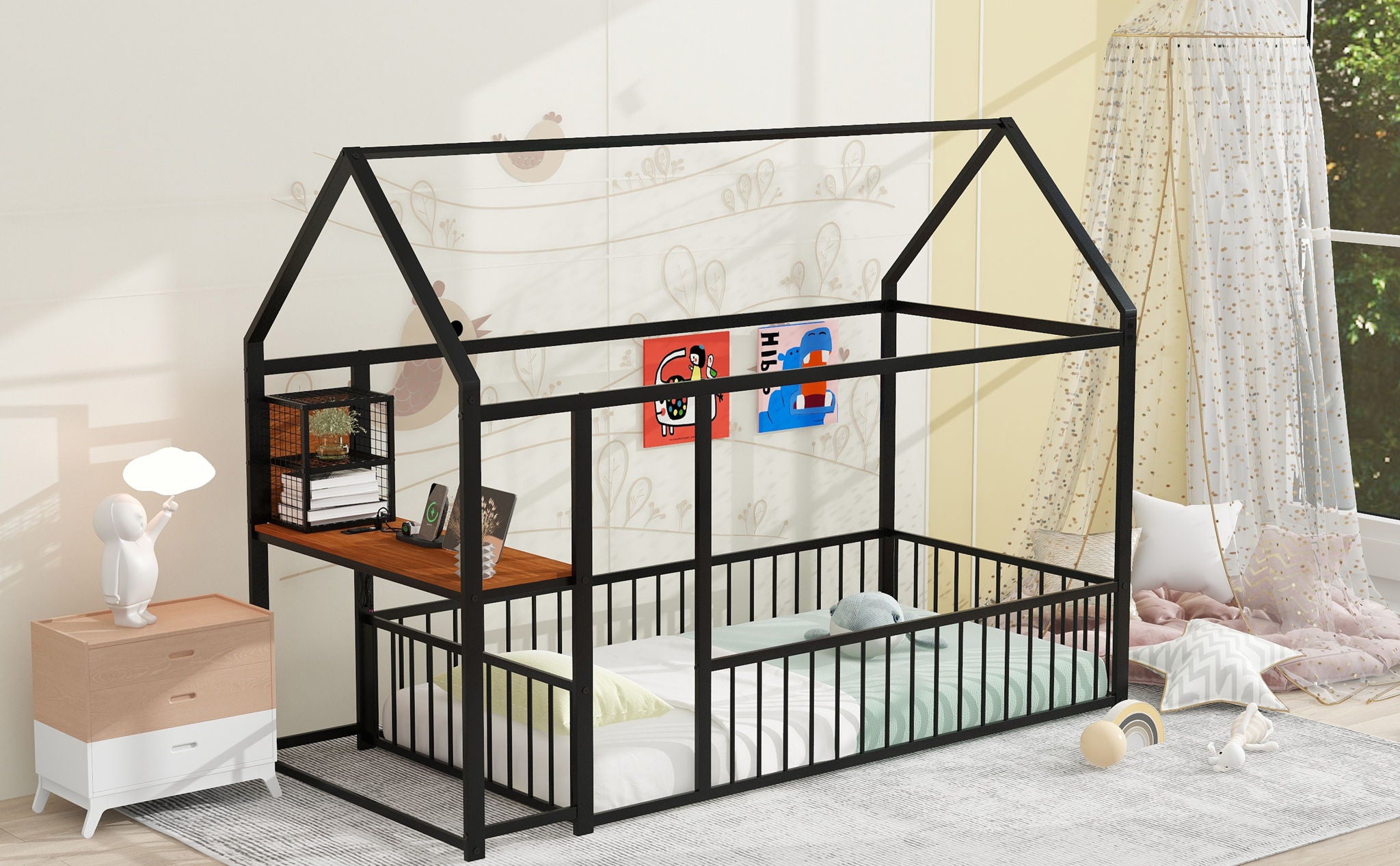 House Frame With Desk, Shelves, Power Outlets And USB Ports