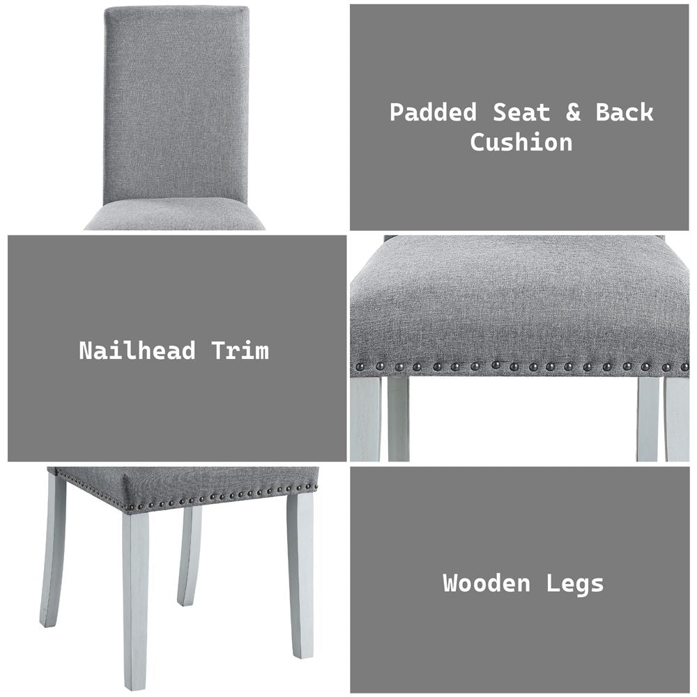 Lanton - Side Chair Set of 2) - Gray Linen & Antique White