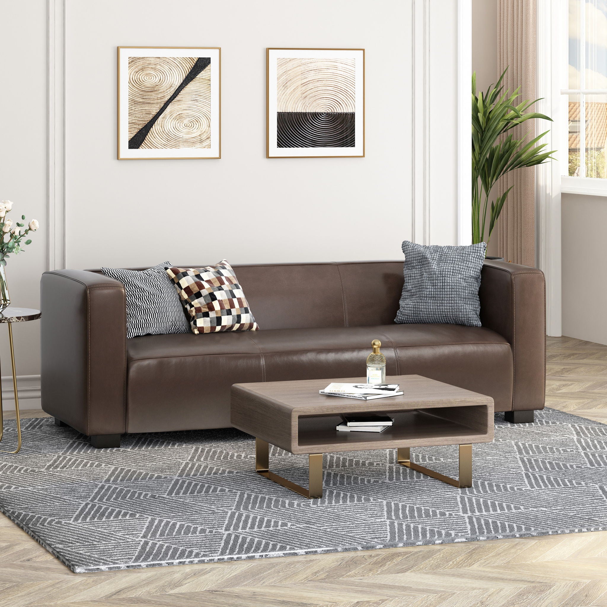 Contemporary 3 Seater Sofa With Tuxedo Design